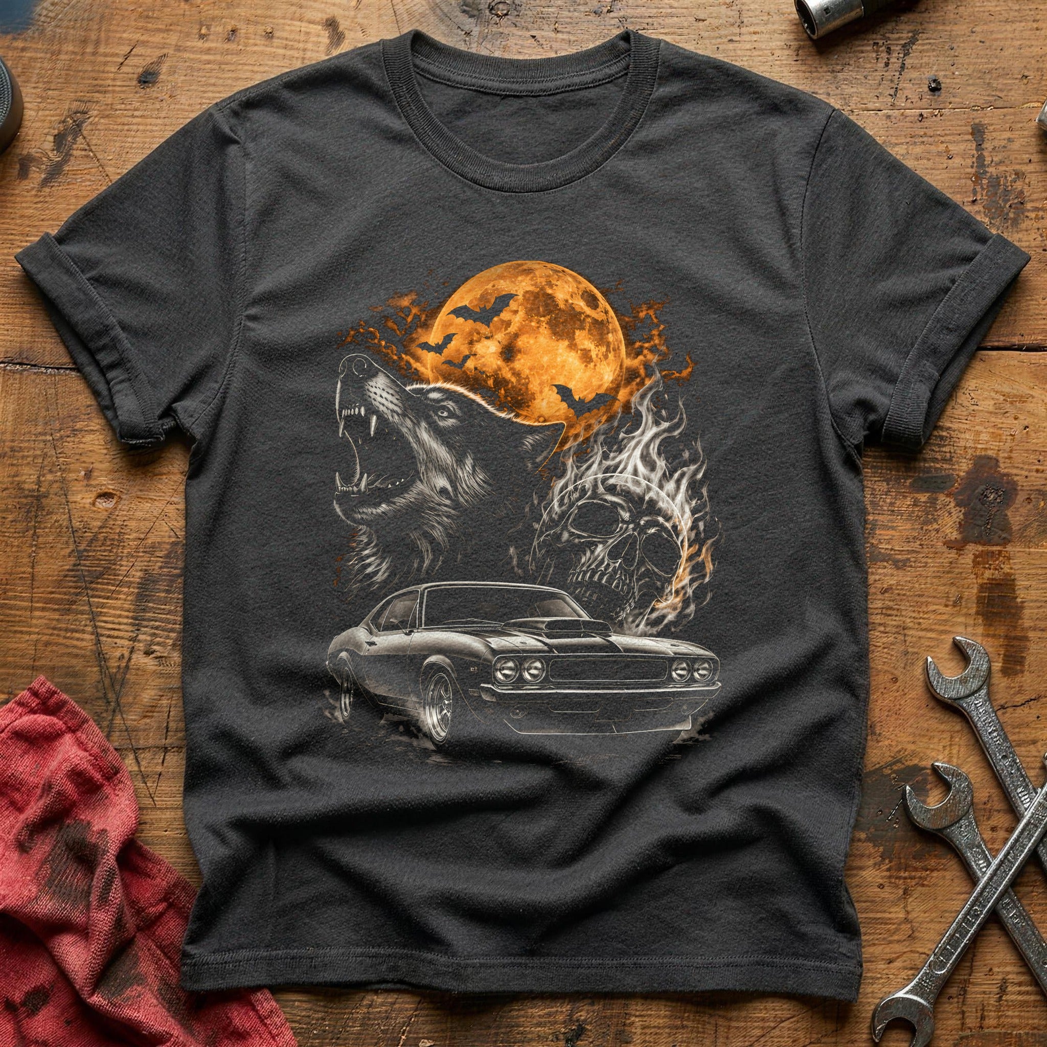 Muscle Wolf Flaming Skull 62 T-Shirt - Charcoal