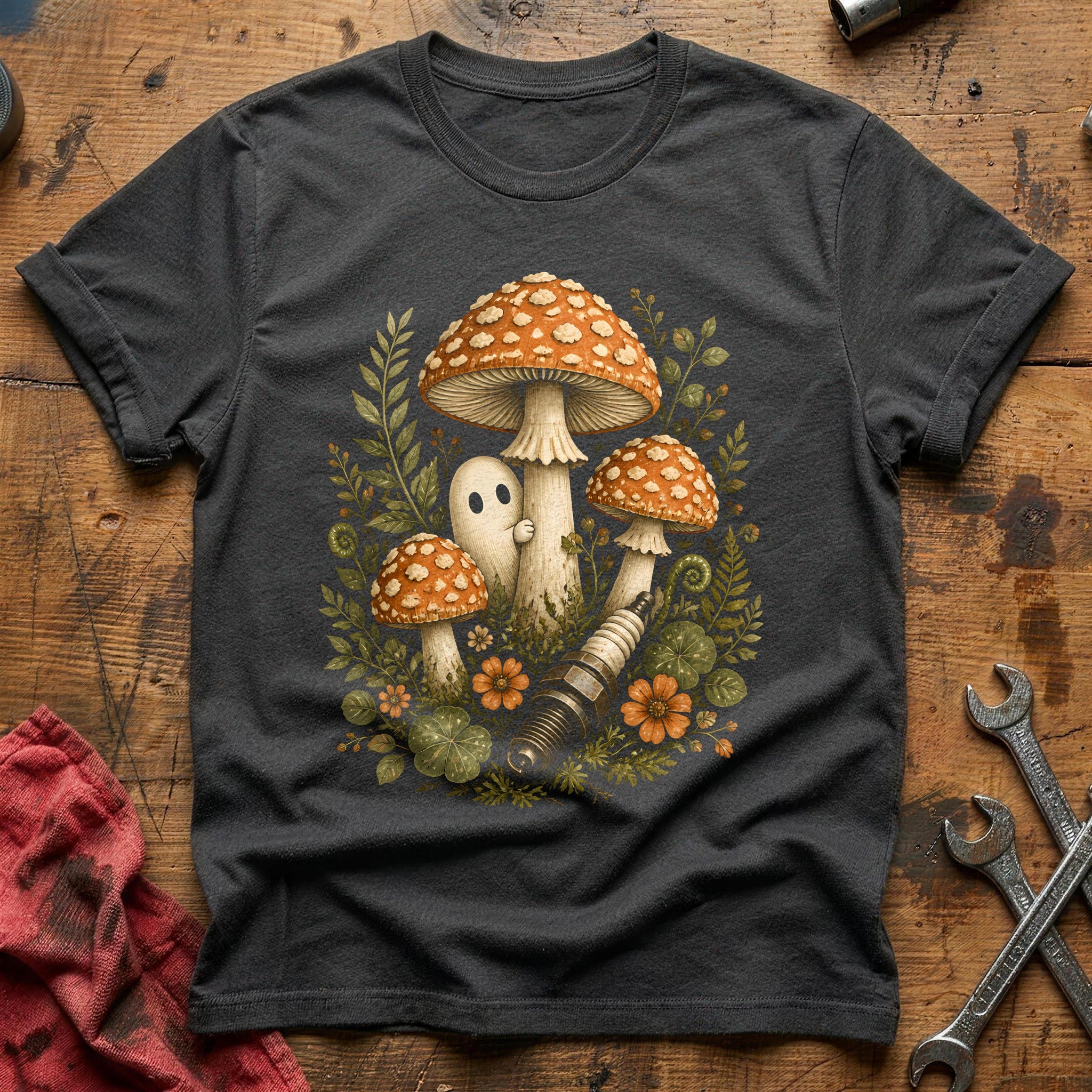 Mushroom Ghost Sparkplug 38 T-Shirt - Charcoal