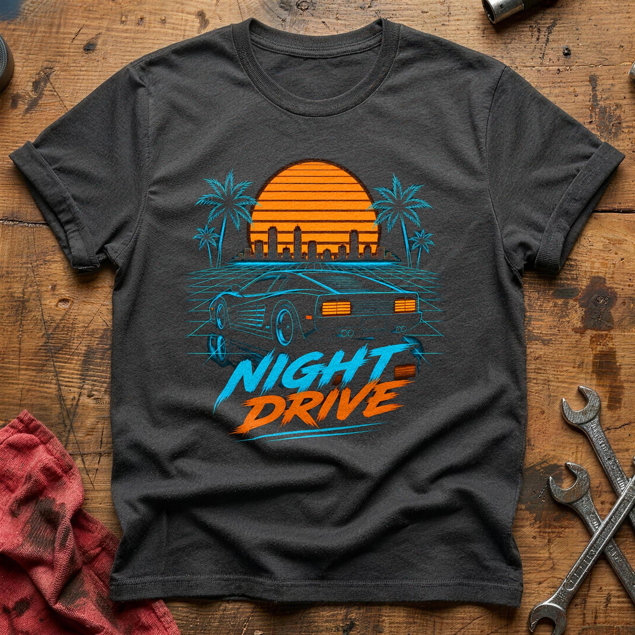 Night Drive Synthwave 41 T-Shirt - Charcoal