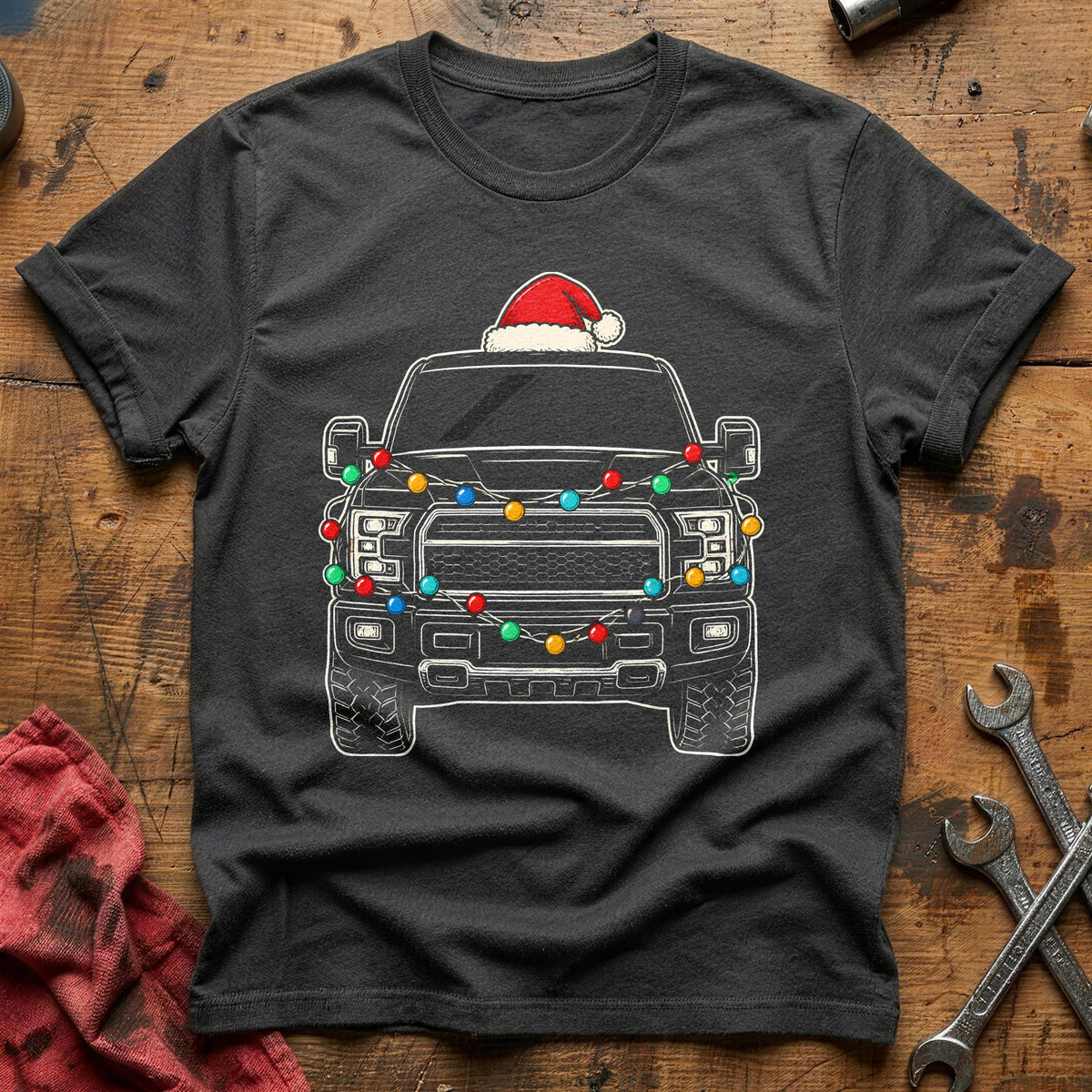 Pickup Truck Christmas Lights 64 T-Shirt - Charcoal