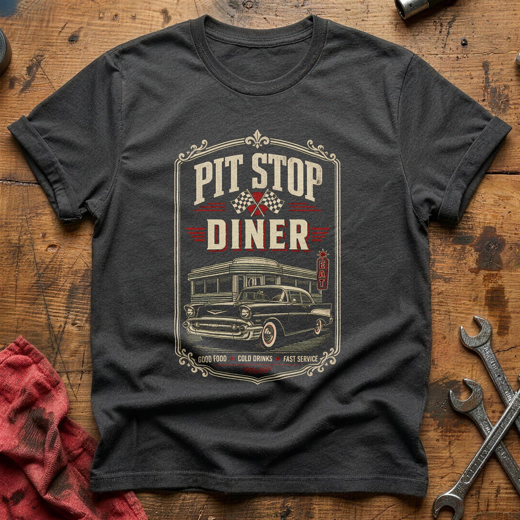 Pit Stop Diner Matchbook 81 T-Shirt - Charcoal