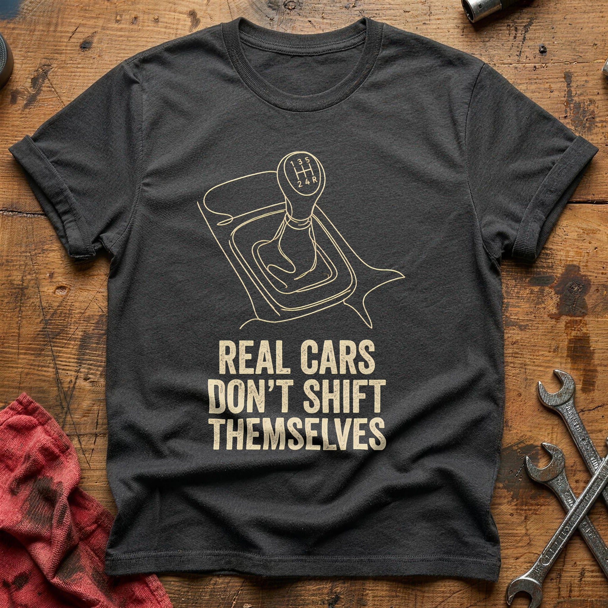 Real Cars Dont Shift Themselves 46 T-Shirt - Charcoal