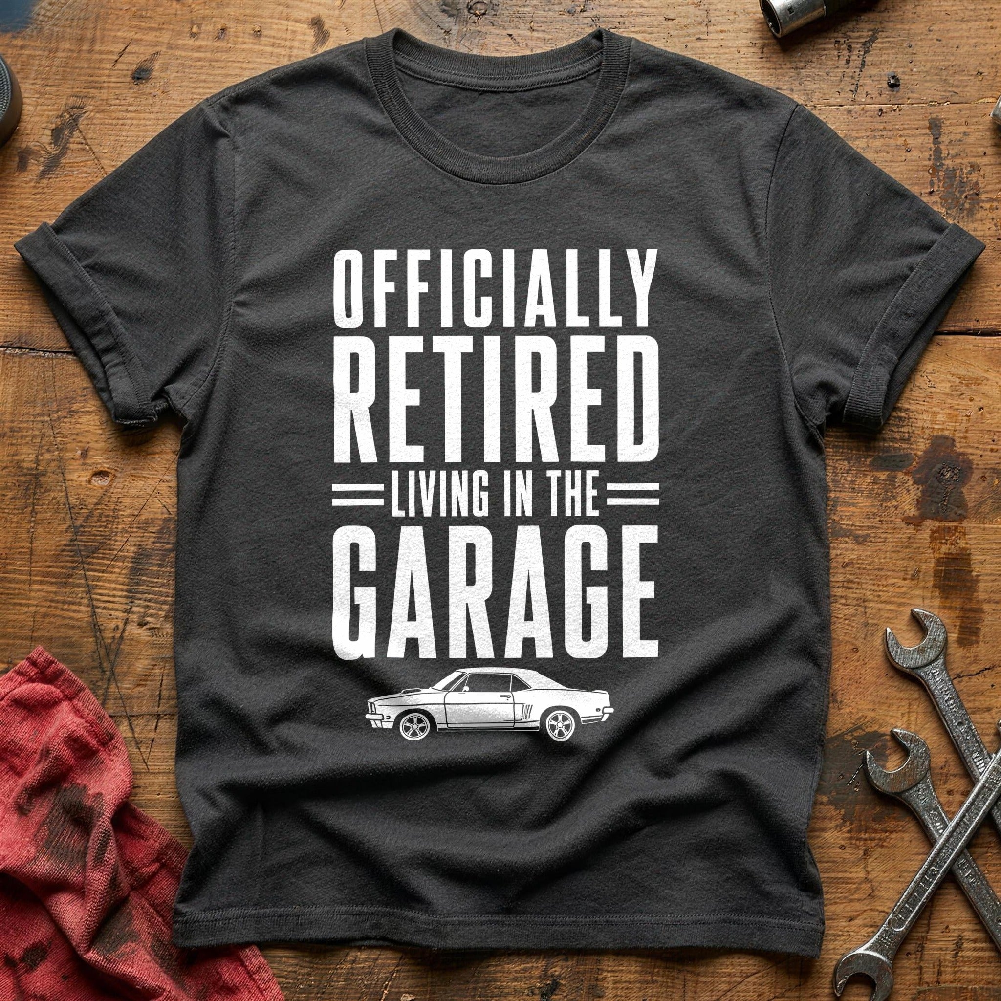 Retired Living Garage 54 T-Shirt - Charcoal