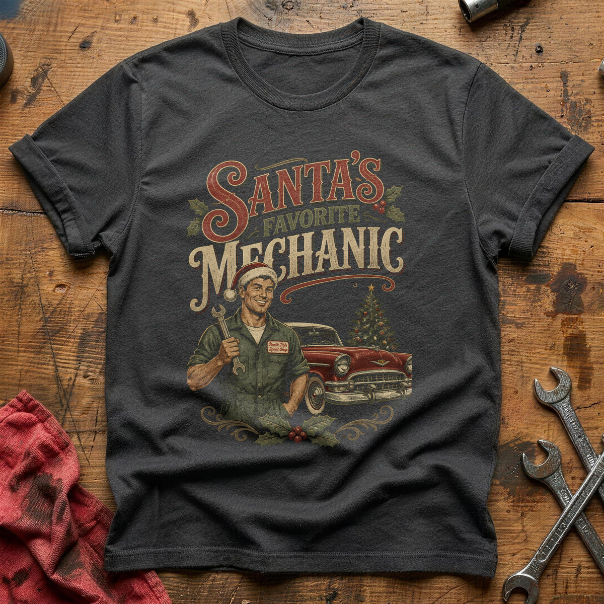 Santa's Favorite Mechanic 96 T-Shirt - Charcoal