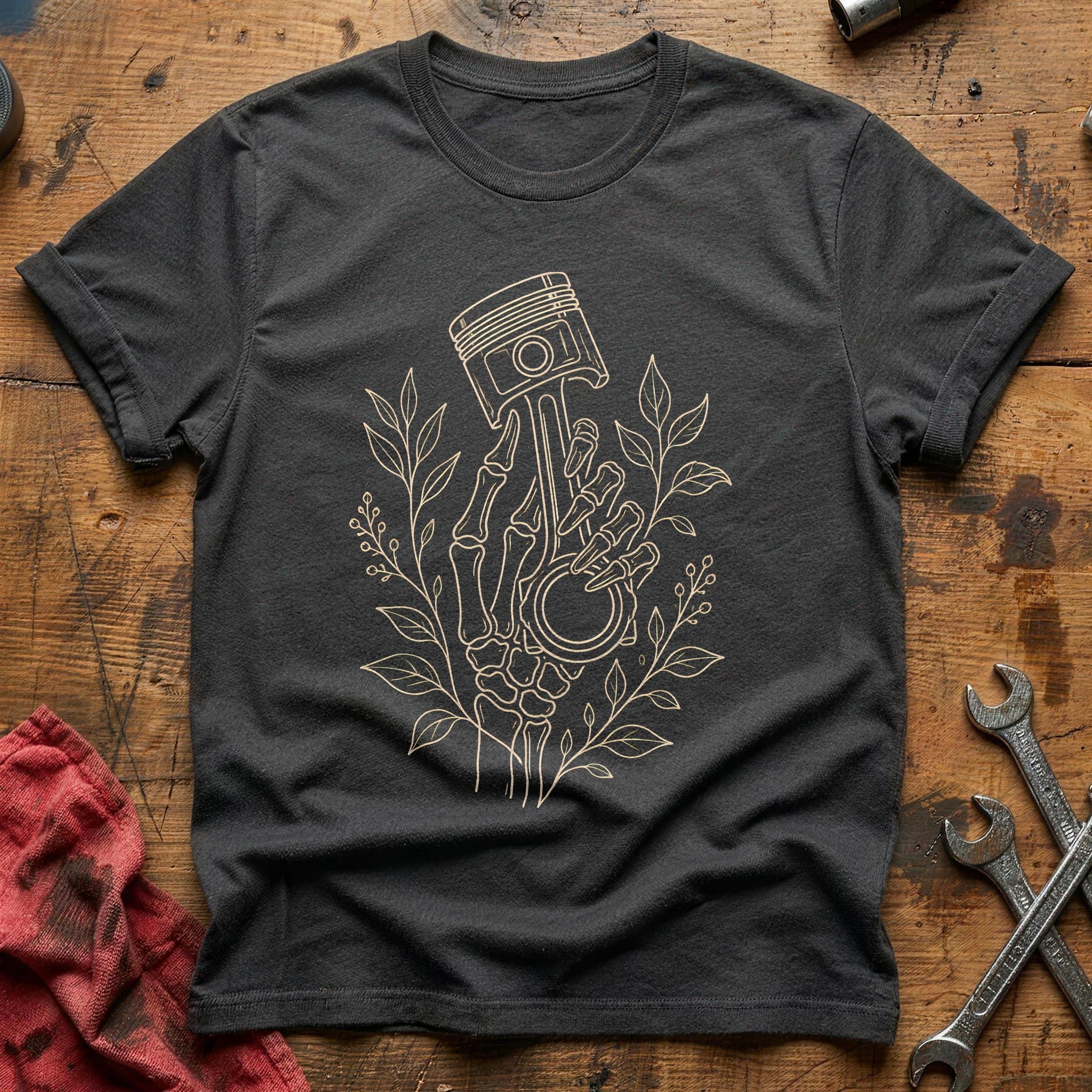 Skeletal Hand Piston 83 T-Shirt - Charcoal
