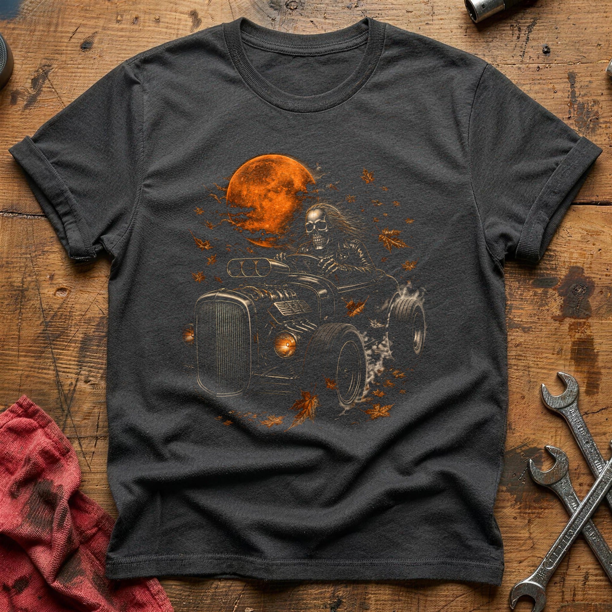 Skeleton Driving Hotrod 89 T-Shirt - Charcoal