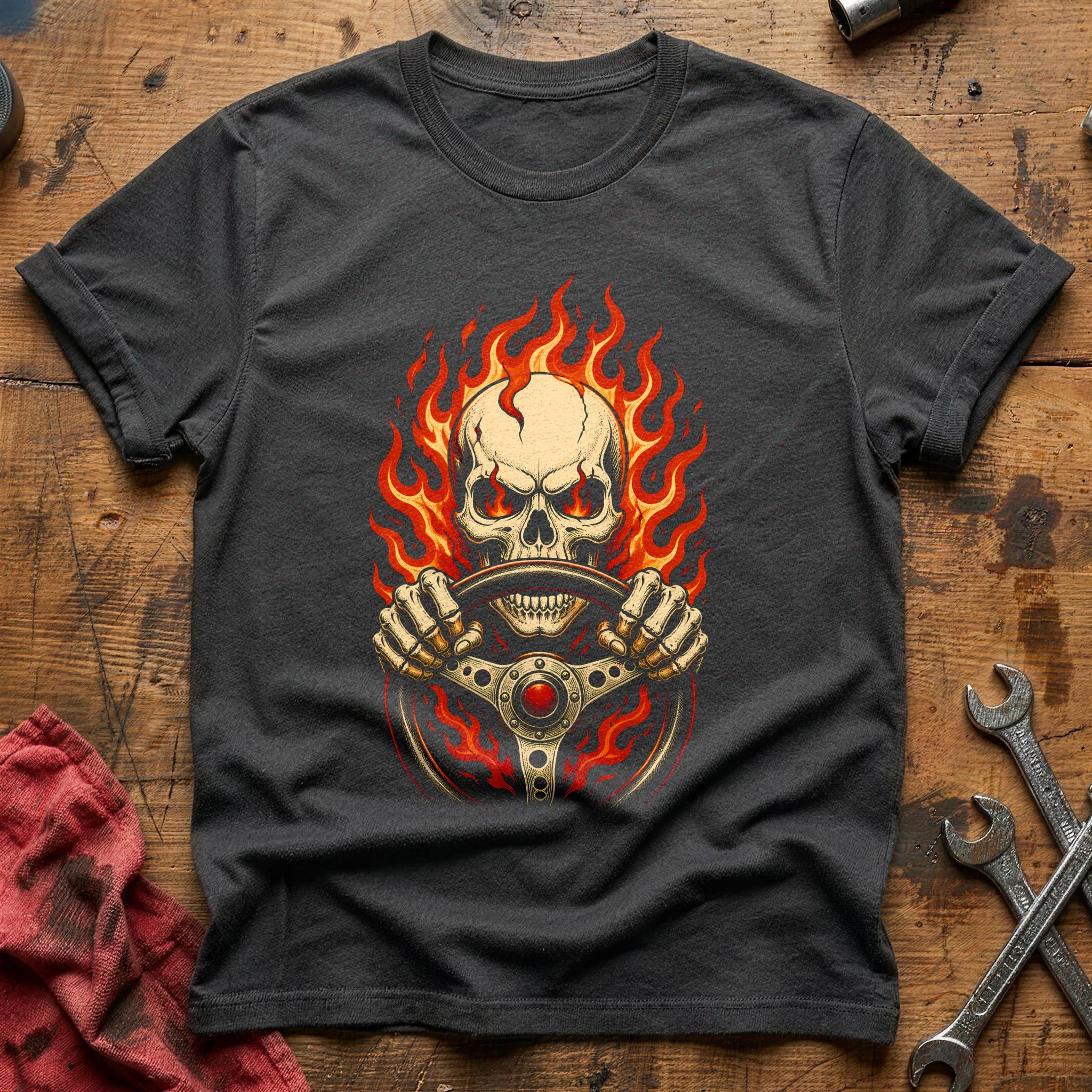 Skull Wheel Flash 77 T-Shirt - Charcoal