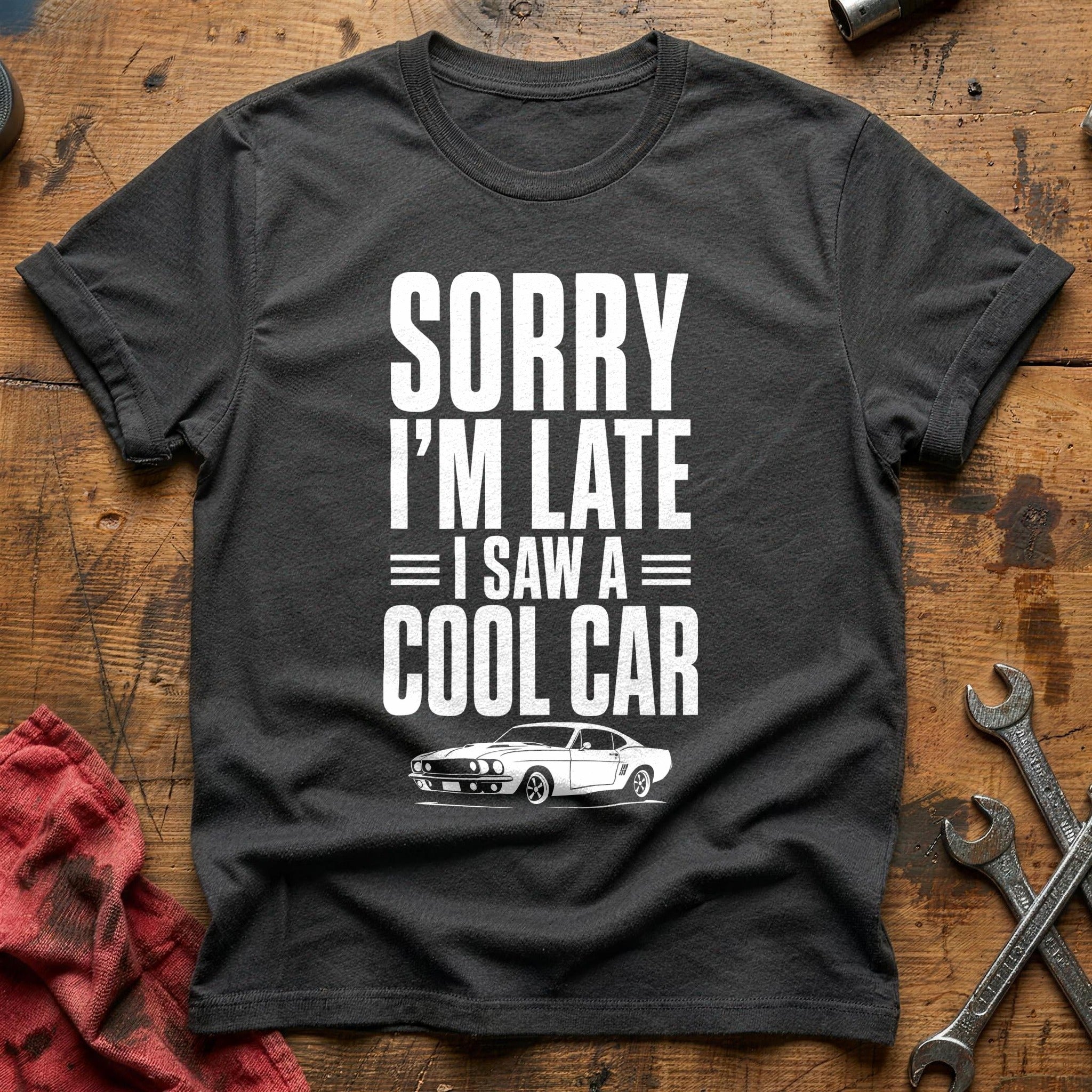 Sorry Late Cool Car 47 T-Shirt - Charcoal