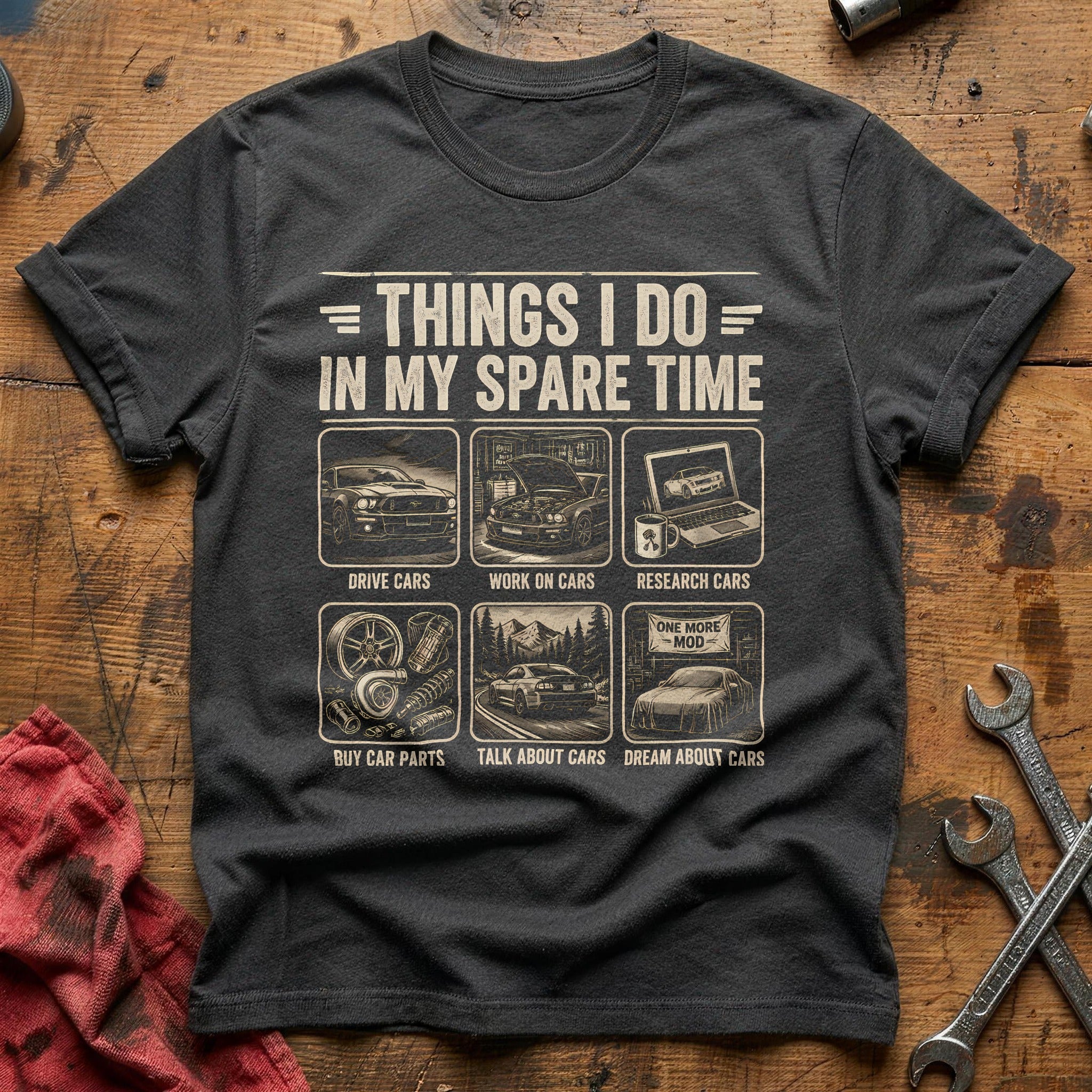 Spare Time Garage T-Shirt - Charcoal