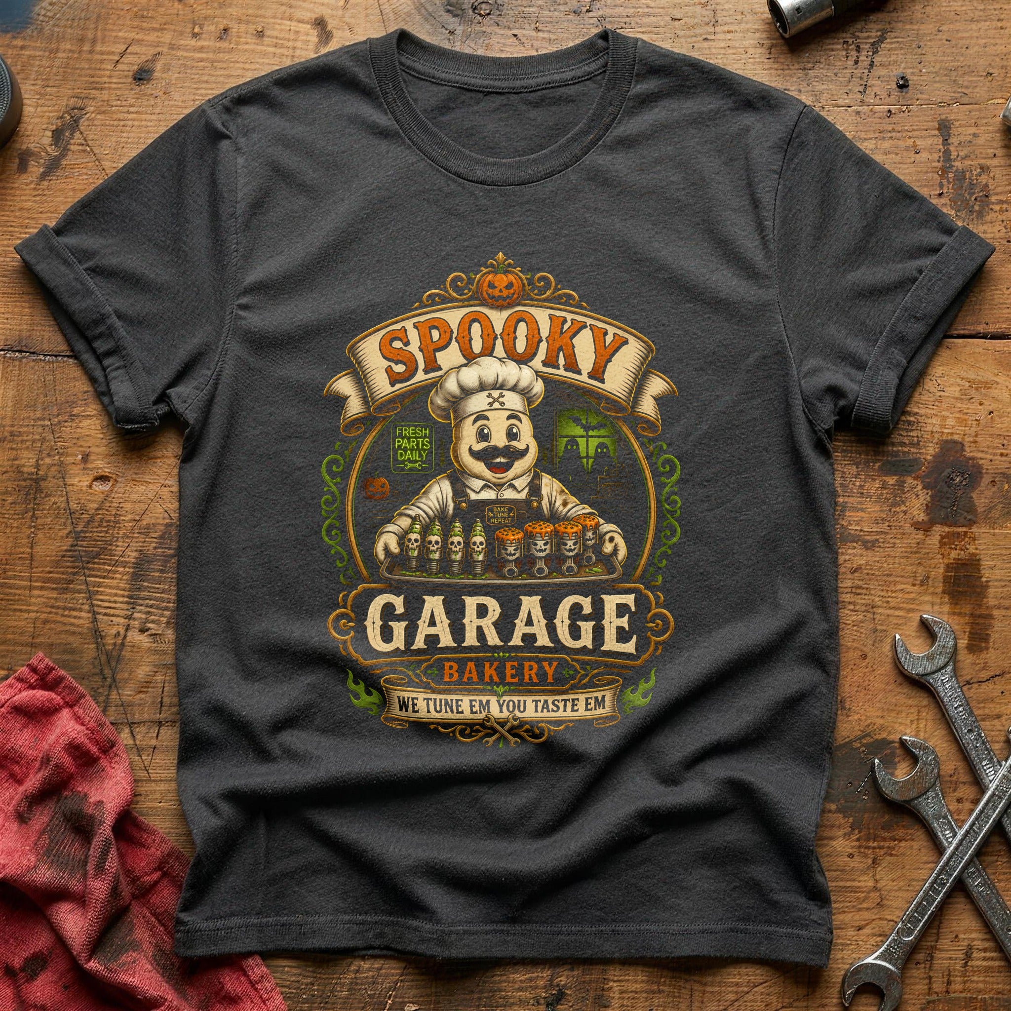 Spooky Garage Bakery 79 T-Shirt - Charcoal