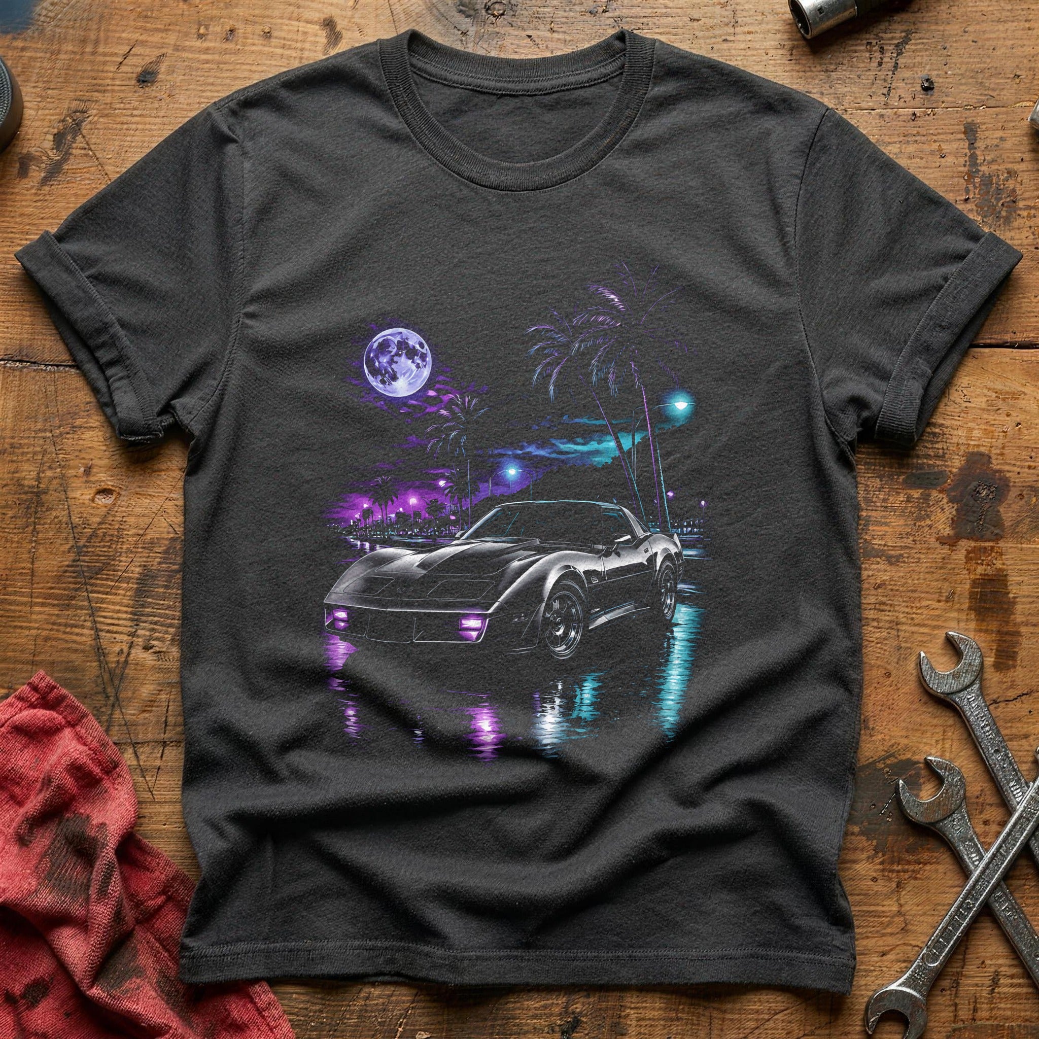 Sports Car Night Drive T-Shirt - Charcoal