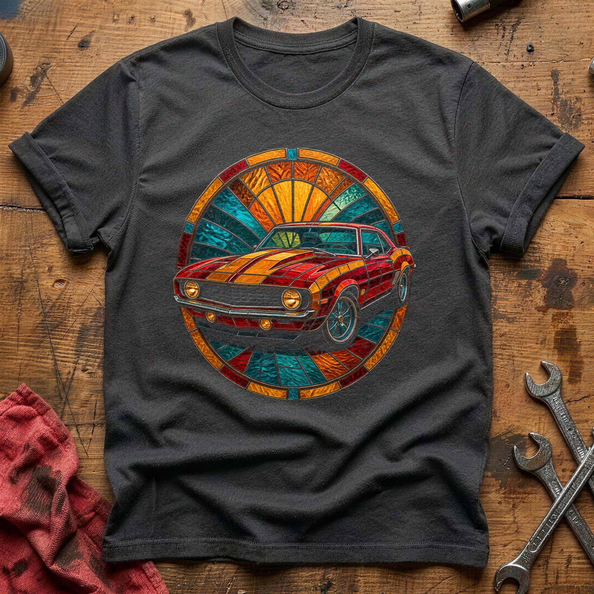 Stained Glass Muscle 21 T-Shirt - Charcoal