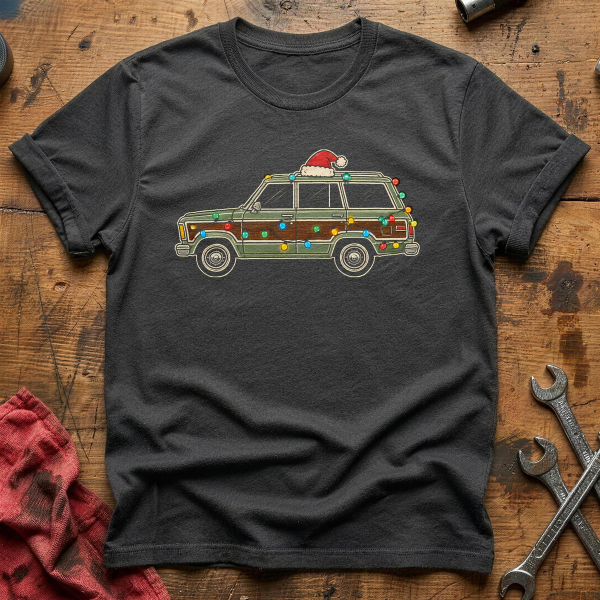 Station Wagon Christmas Lights 42 T-Shirt - Charcoal