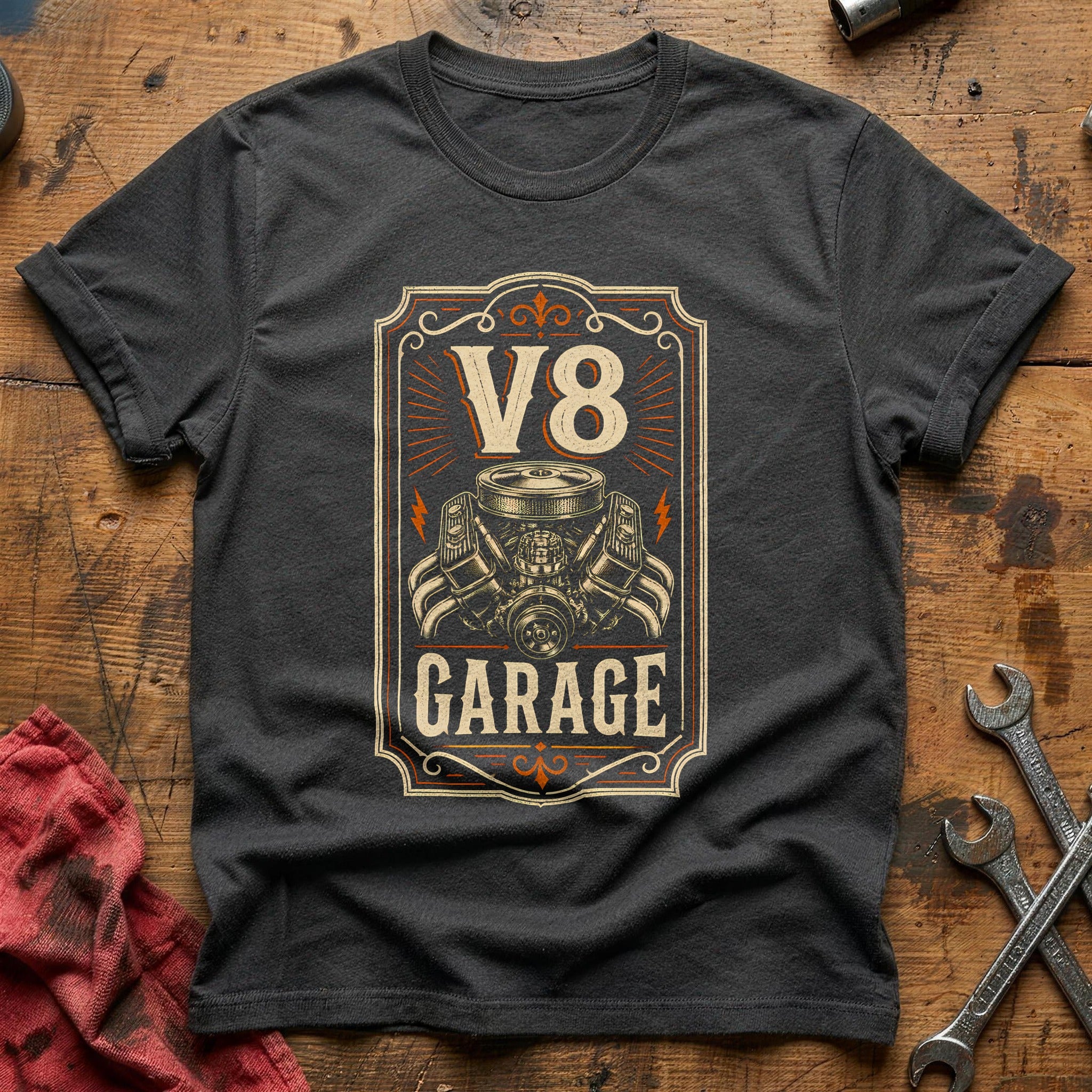V8 Garage Matchbook 63 T-Shirt - Charcoal