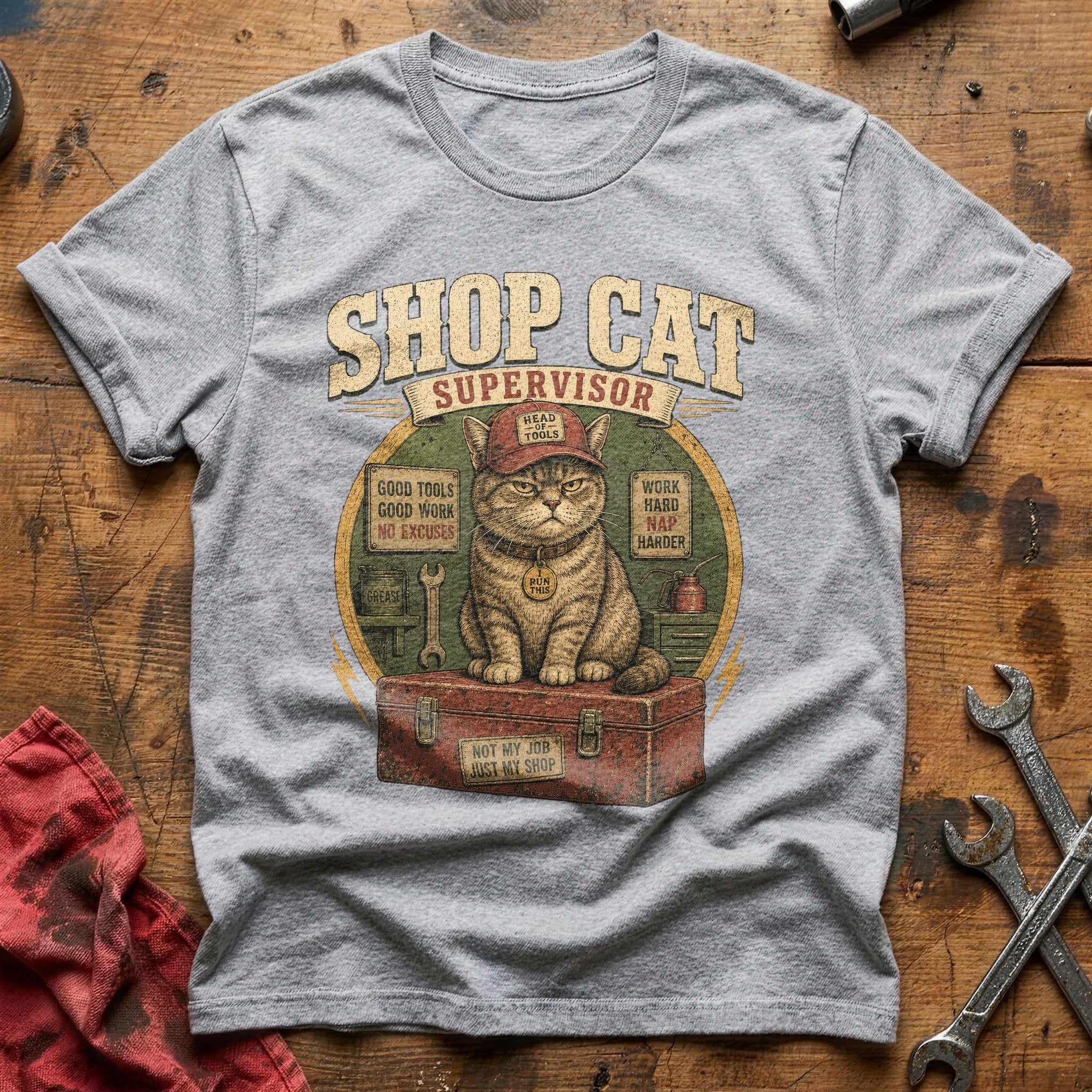 Shop Cat Supervisor T-Shirt - Sport Grey
