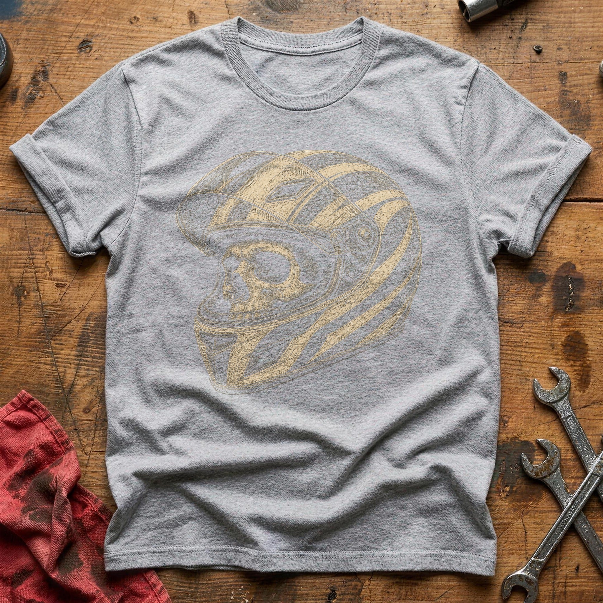 Sketch Racer Skull T-Shirt - Sport Grey