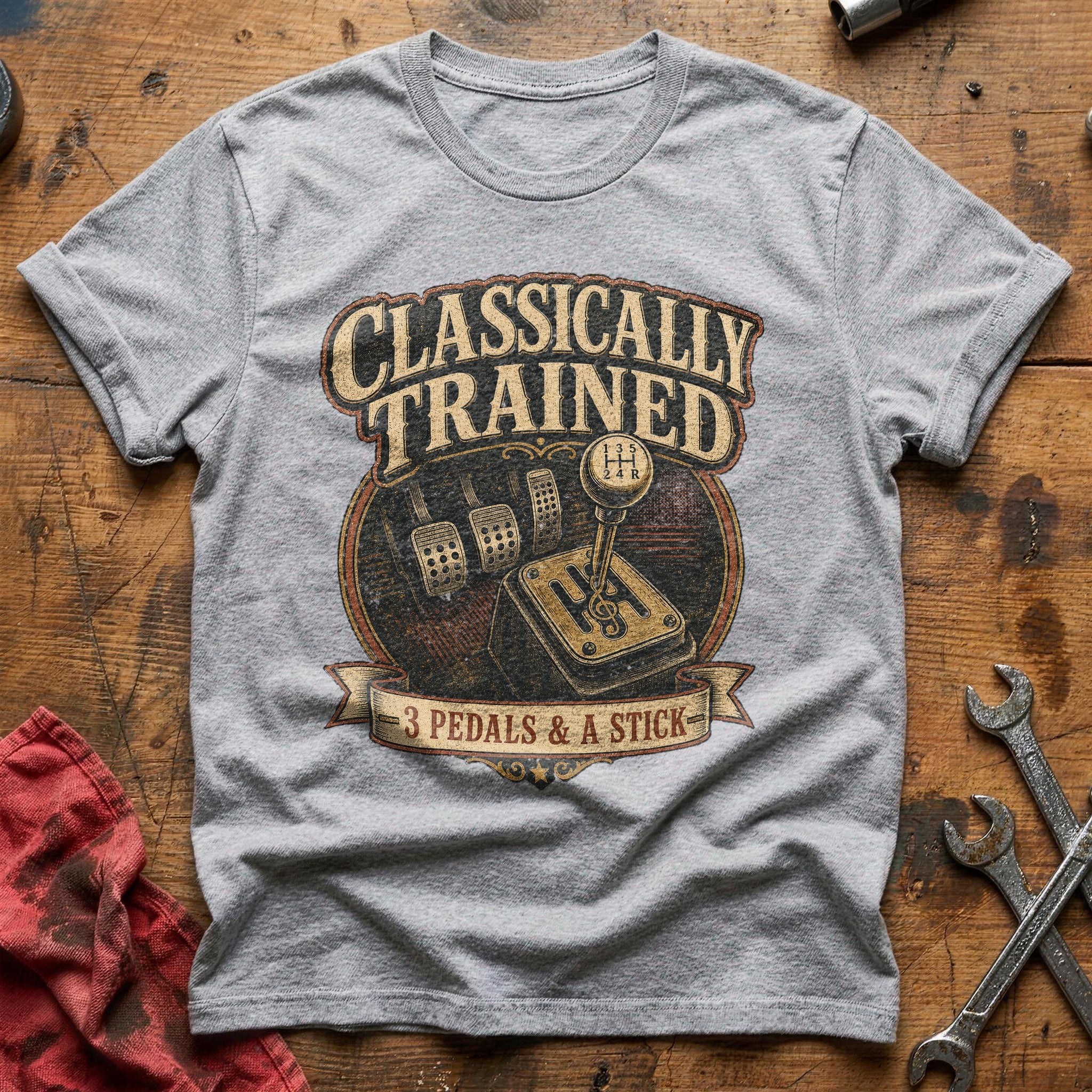 Stick Shift Scripture T-Shirt - Sport Grey