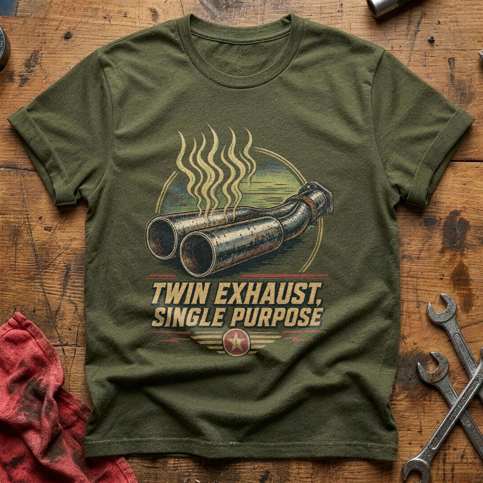 Twin Exhaust, Single Purpose T-Shirt - Military Green