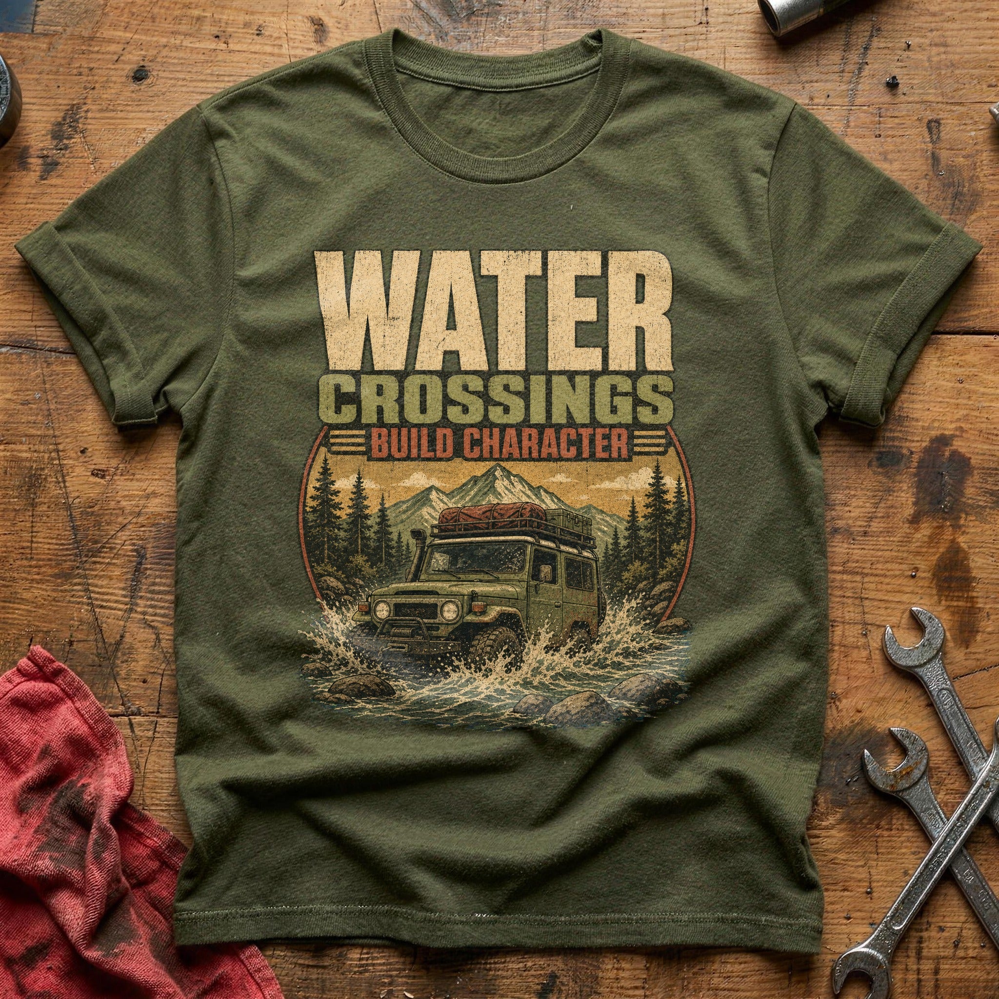 Water Crossings Build Character T-Shirt - Military Green