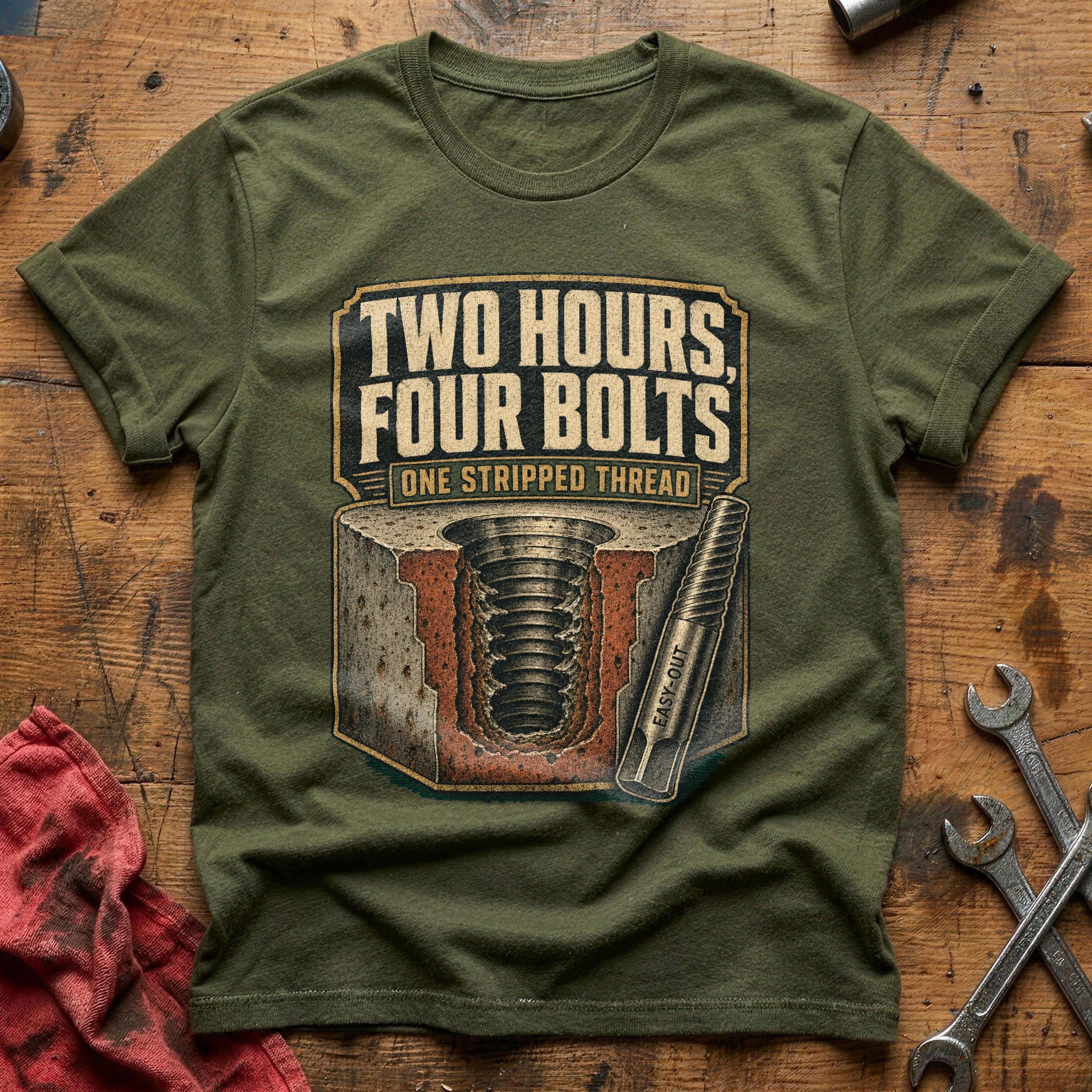 Two Hours, Four Bolts T-Shirt - Military Green