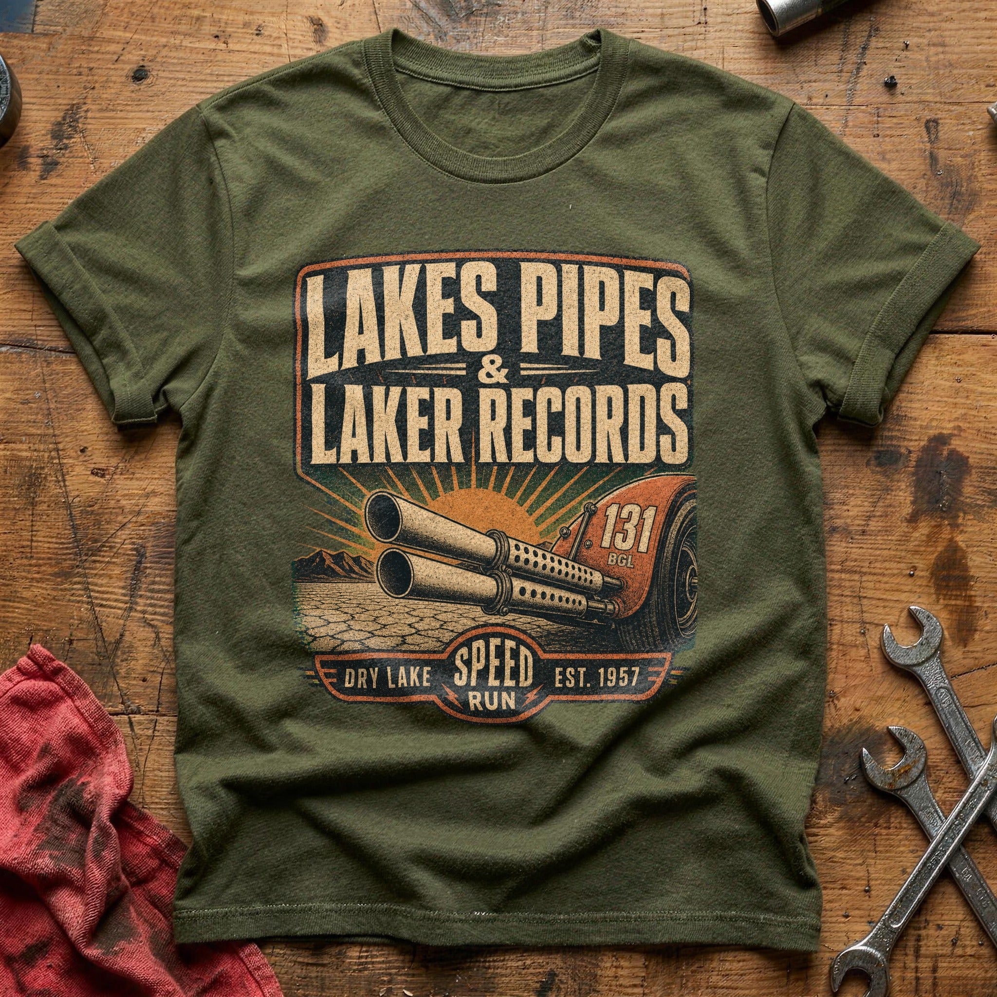 Lakes Pipes & Laker Records T-Shirt - Military Green
