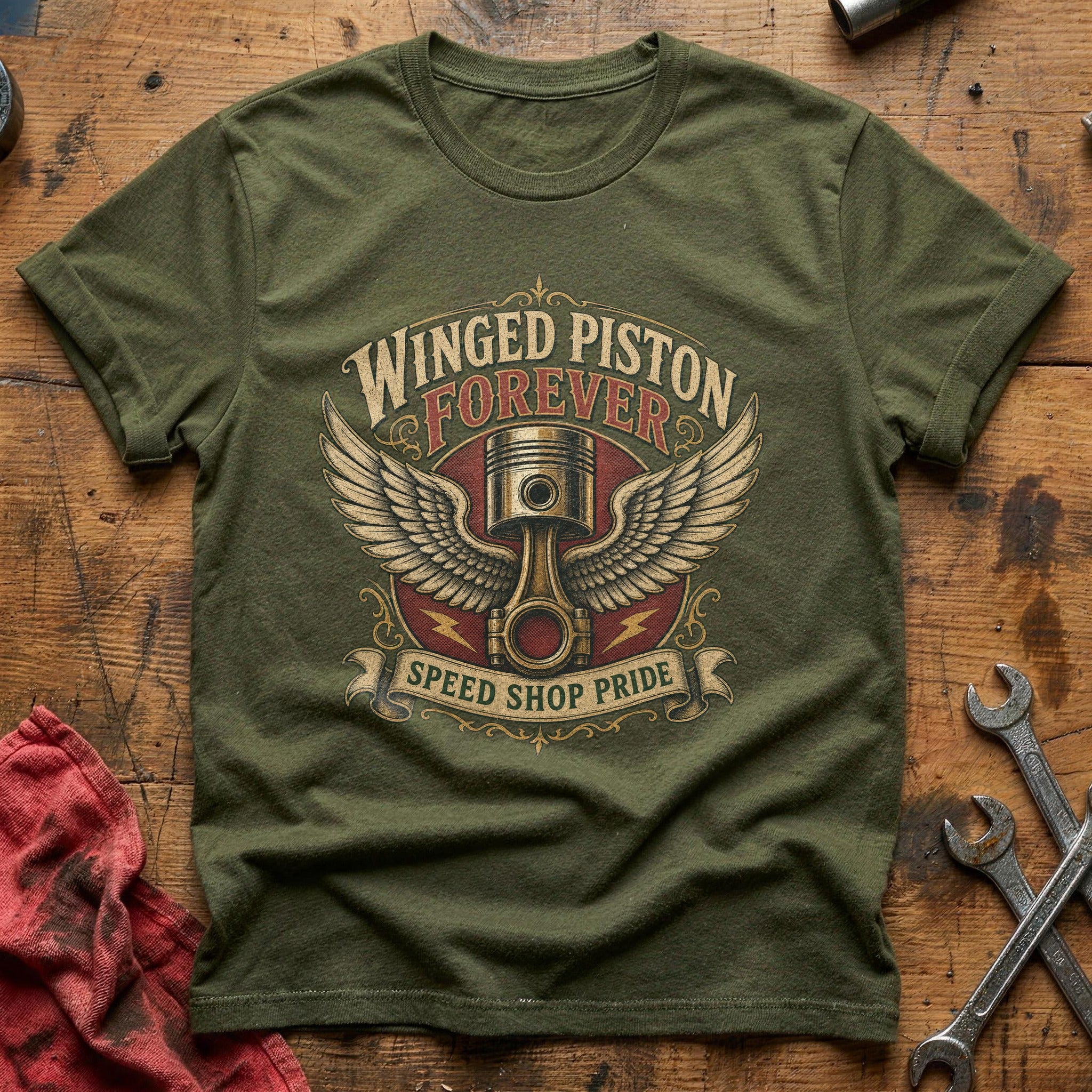 Winged Piston Forever T-Shirt - Military Green