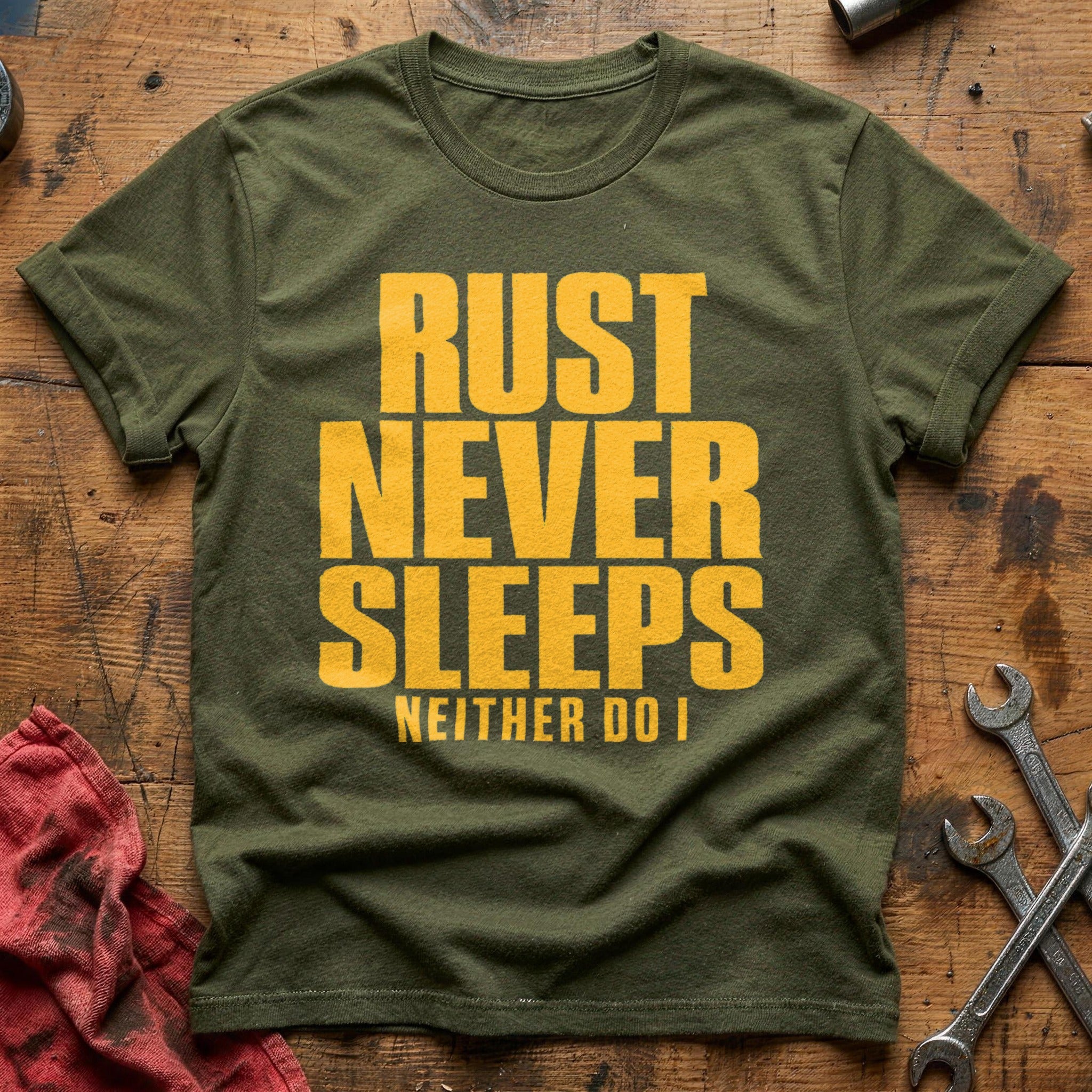 Rust Never Sleeps T-Shirt - Military Green