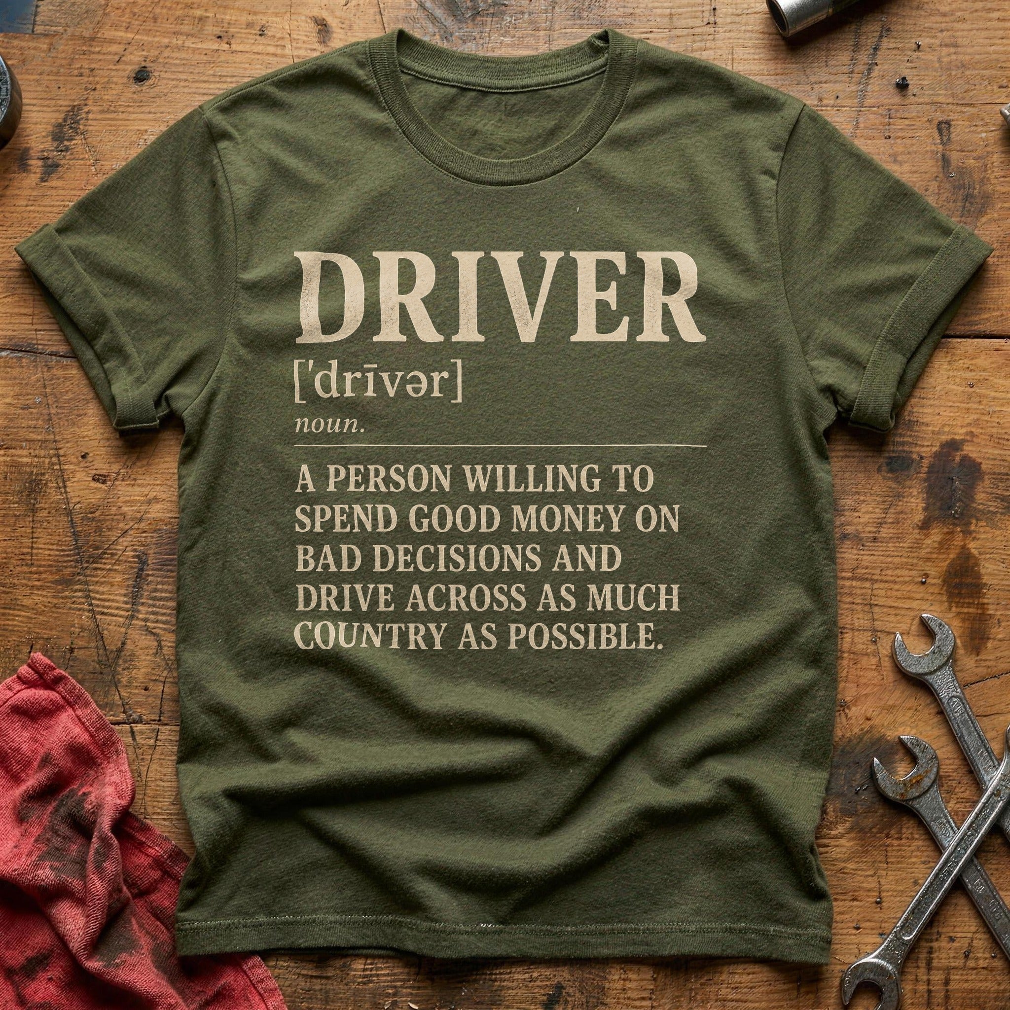 Bad Choices, Good Miles T-Shirt - Military Green