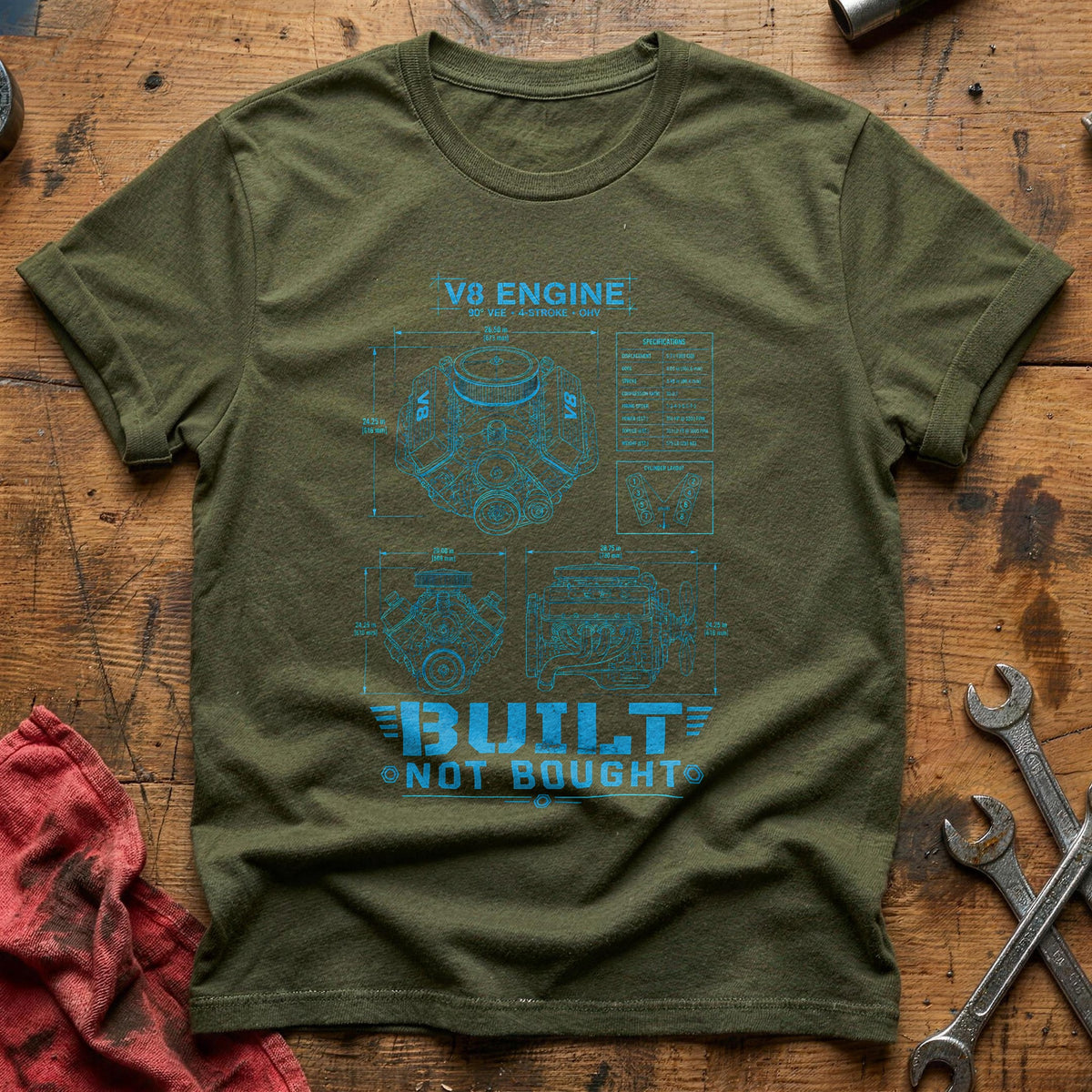 Built Not Bought Blueprint 47 T-Shirt - Military Green