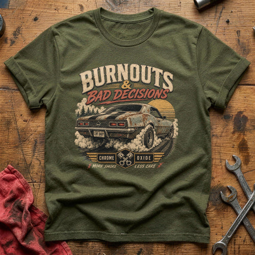 Burnouts & Bad Decisions T-Shirt - Military Green