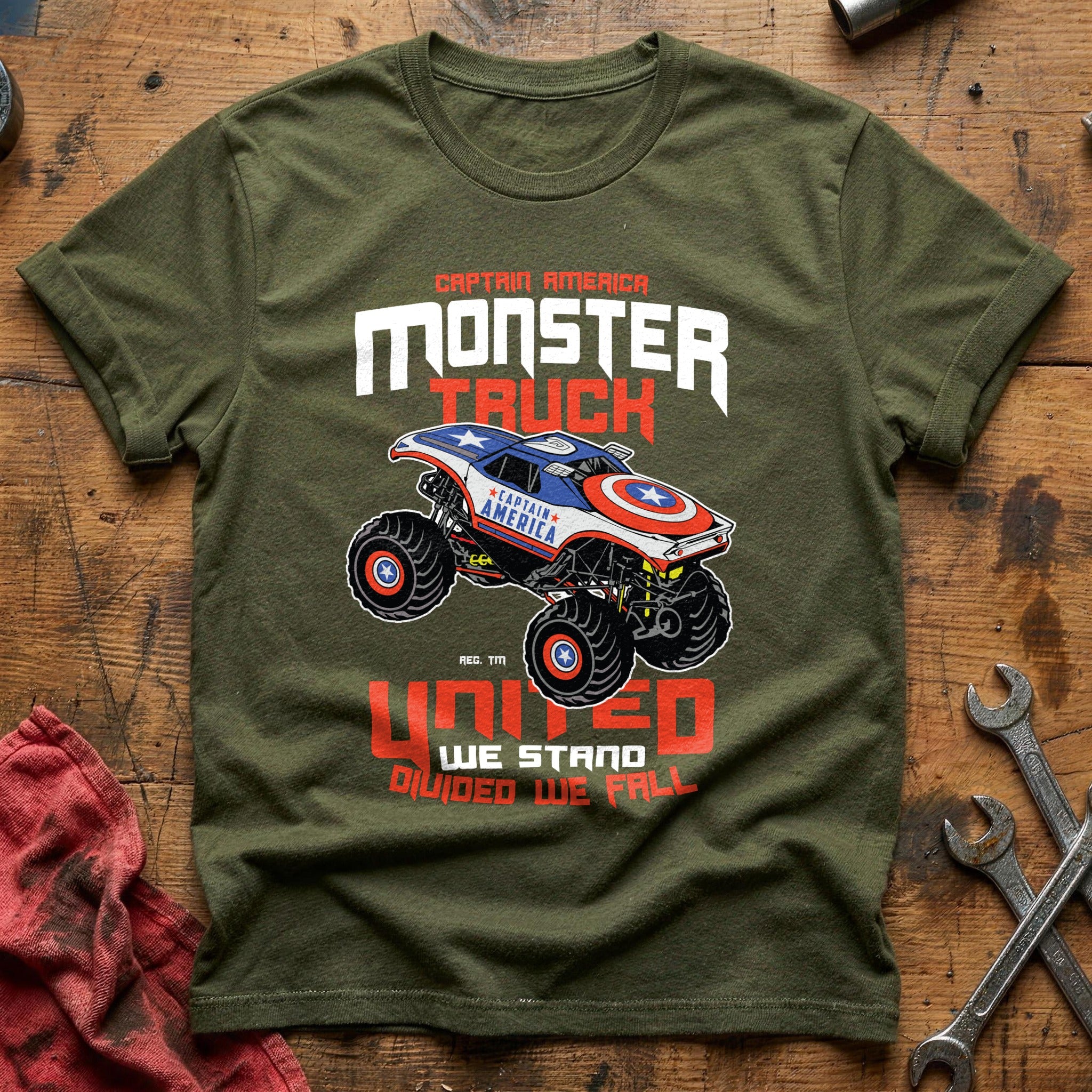 Captain america monster truck T-Shirt - Military Green