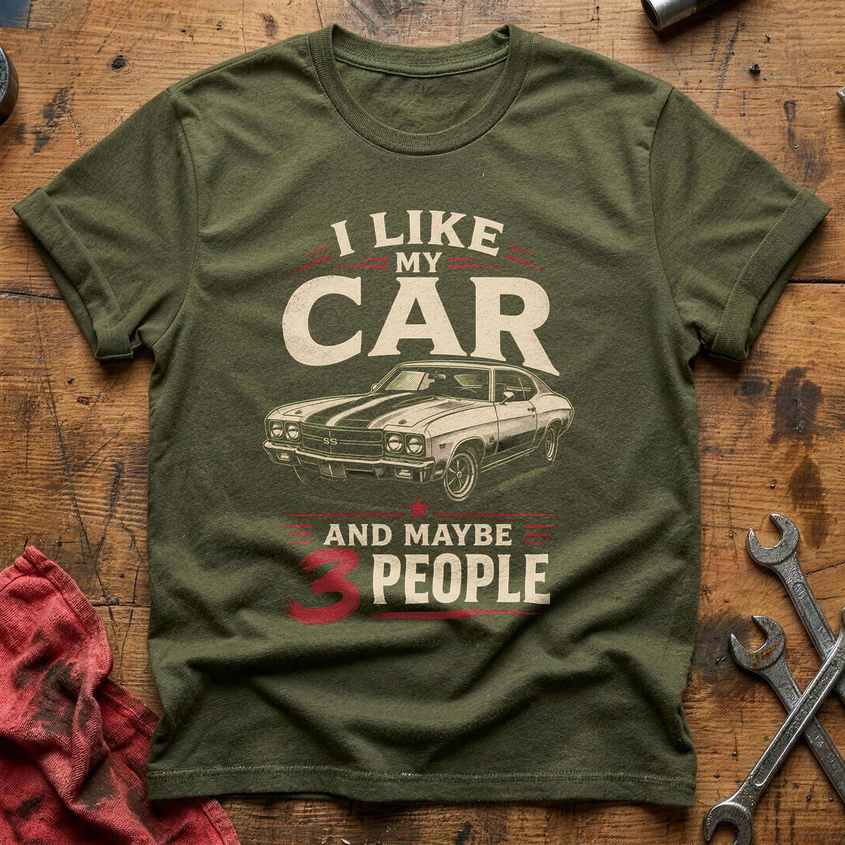 Car And 3 People 43 T-Shirt - Military Green