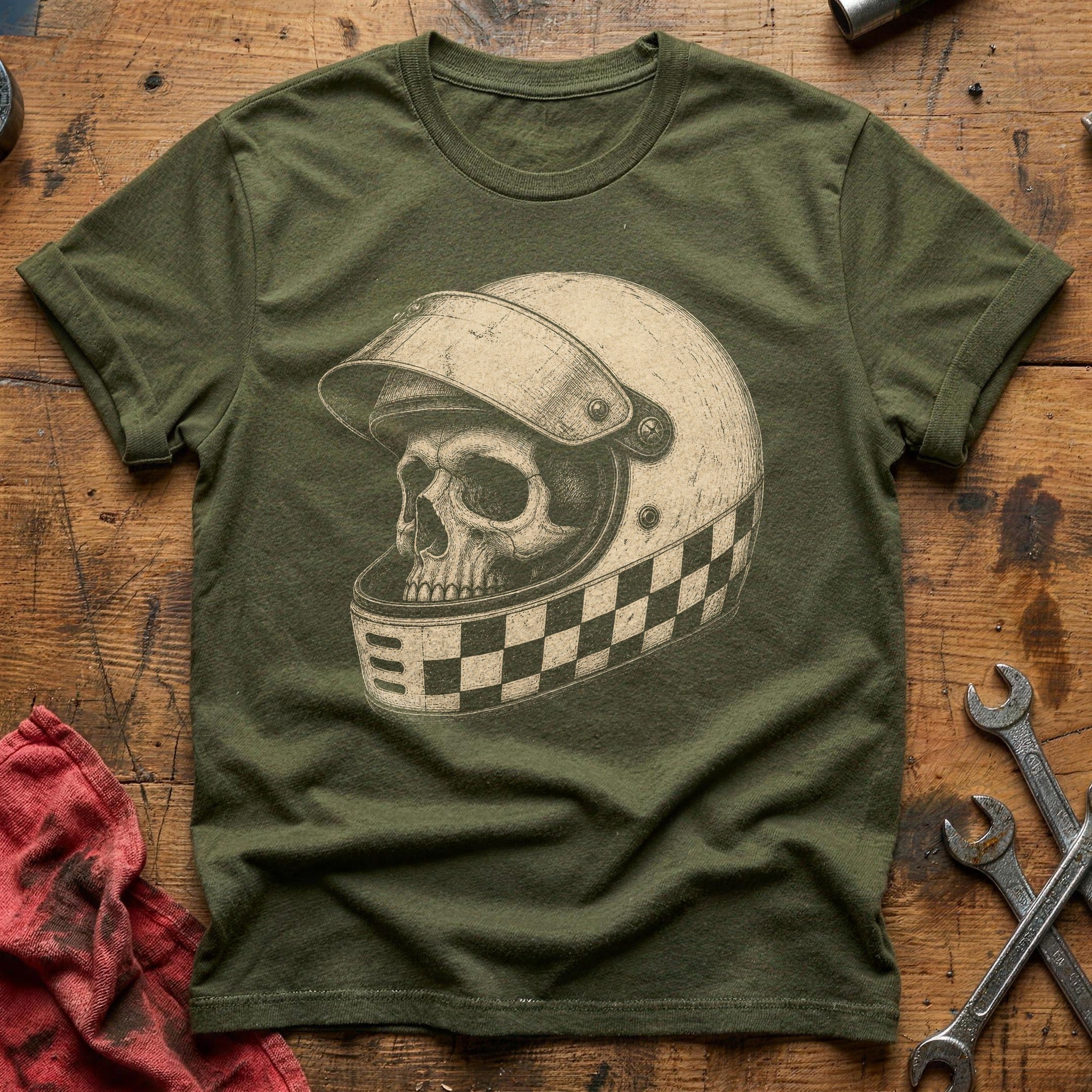 Checkered Skull T-Shirt - Military Green