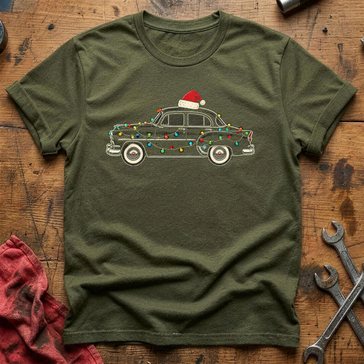 Classic Sedan Christmas Lights 22 T-Shirt - Military Green
