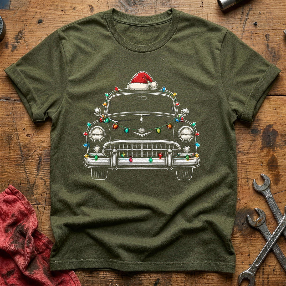 Classic Sedan Christmas Lights 55 T-Shirt - Military Green