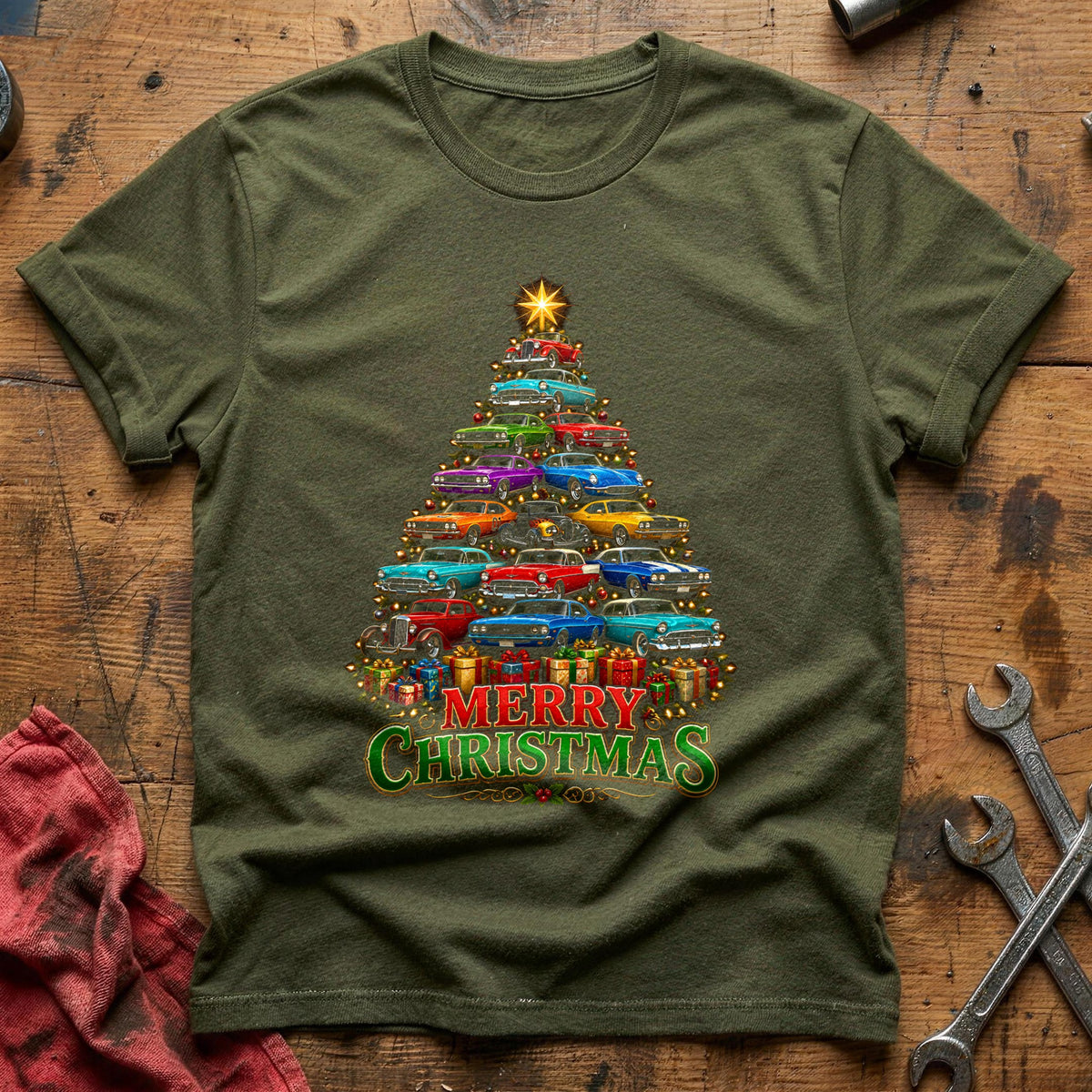 Colourful Car Tree 77 T-Shirt - Military Green
