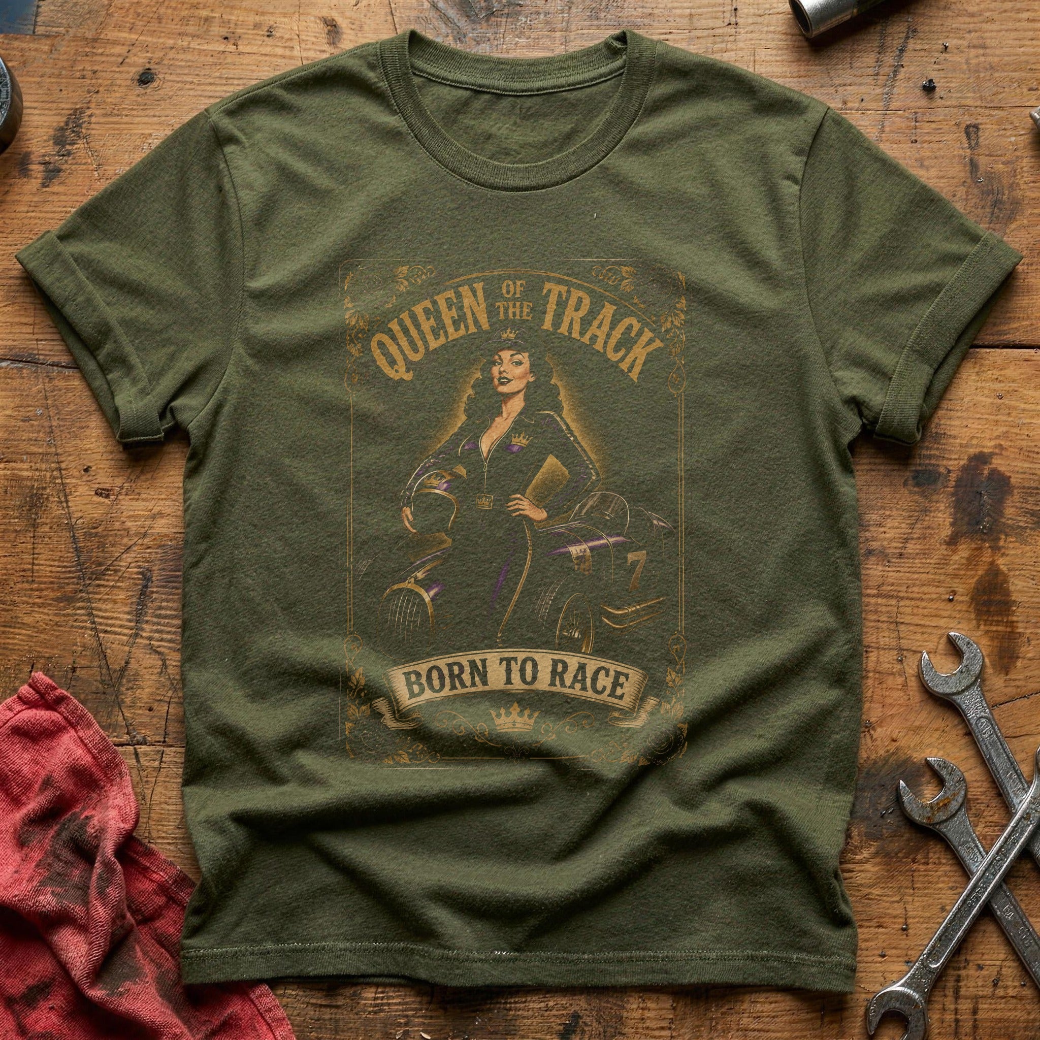 Crown & Checkered T-Shirt - Military Green