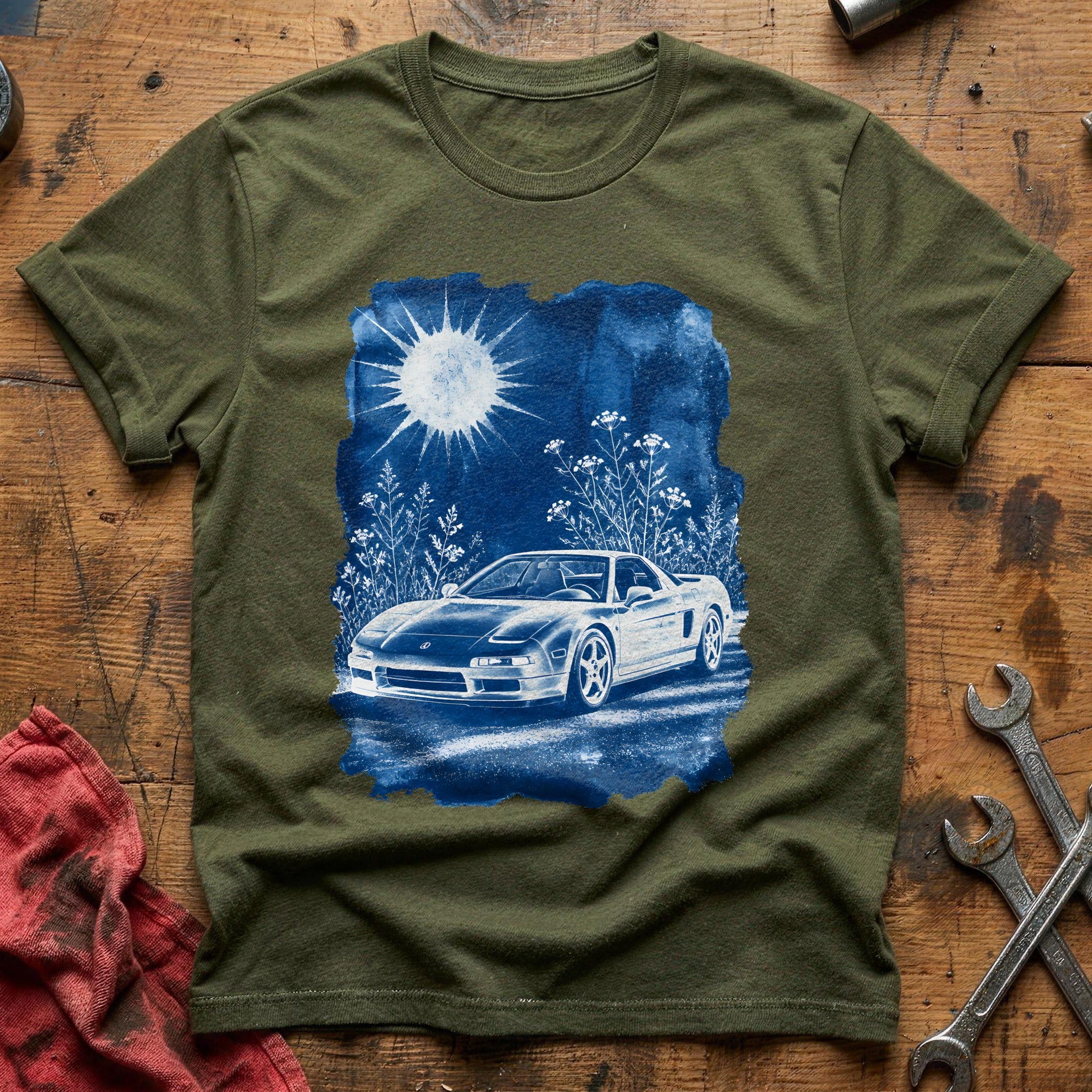 Cyanotype Car 10 T-Shirt - Military Green