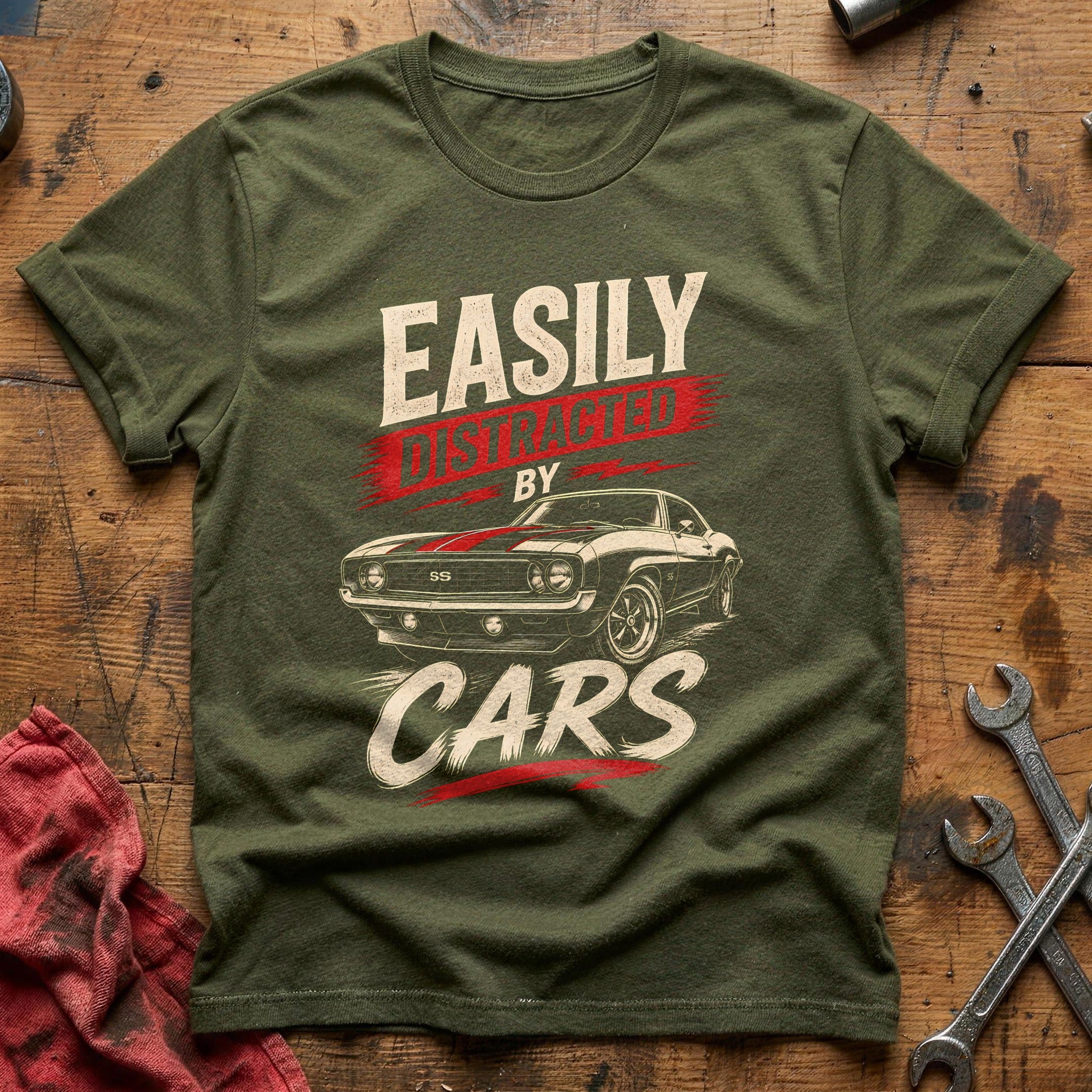Distracted By Cars T-Shirt - Military Green