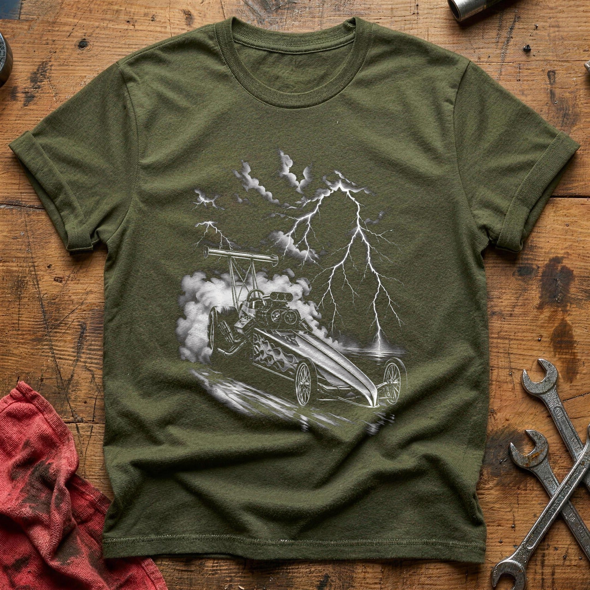 Drag Racing Lightning T-Shirt - Military Green