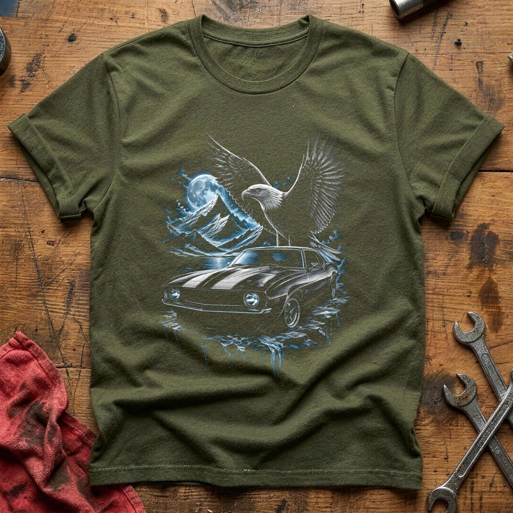Eagle Muscle Car Moon T-Shirt - Military Green