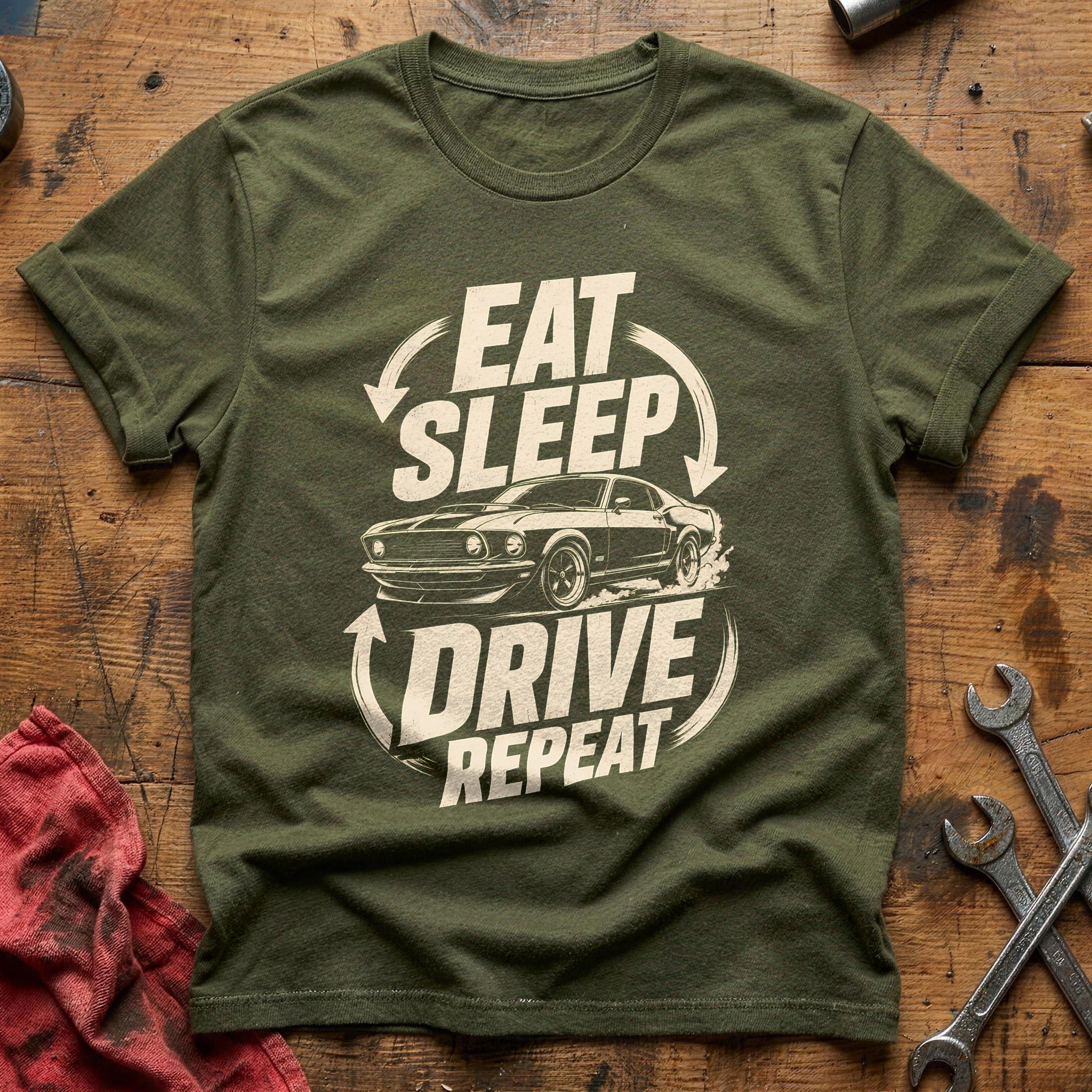 Eat Sleep Drive Repeat T-Shirt - Military Green