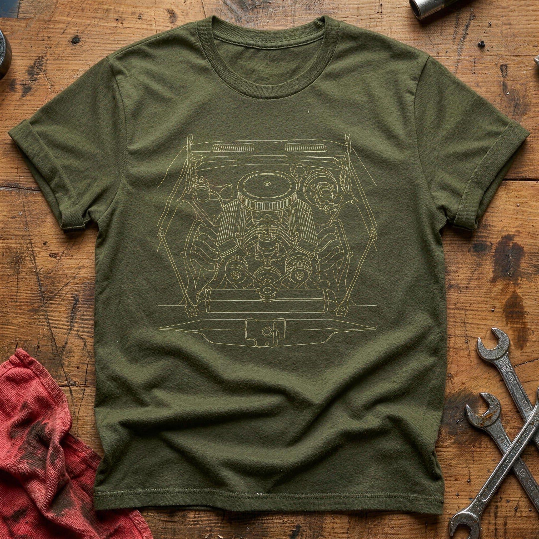Engine Bay V8 76 T-Shirt - Military Green