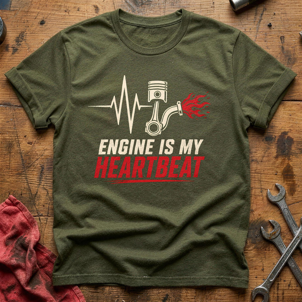 Engine Heartbeat 98 T-Shirt - Military Green