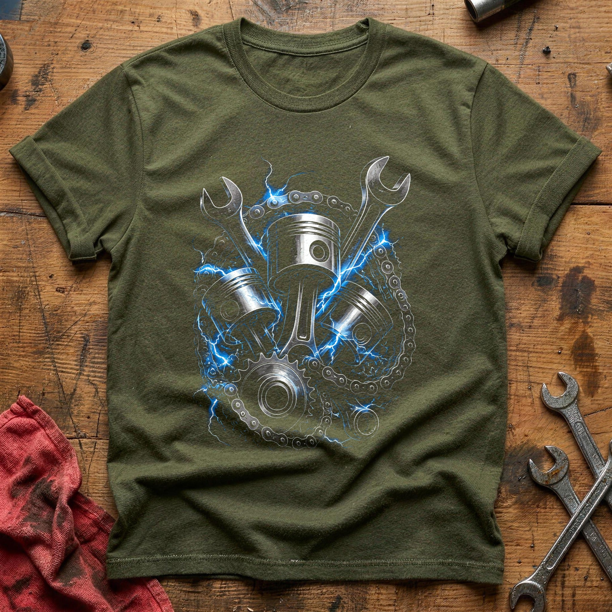 Engine Pistons Lightning T-Shirt - Military Green