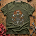 Flaming Skull Pistons 13 T-Shirt - Military Green
