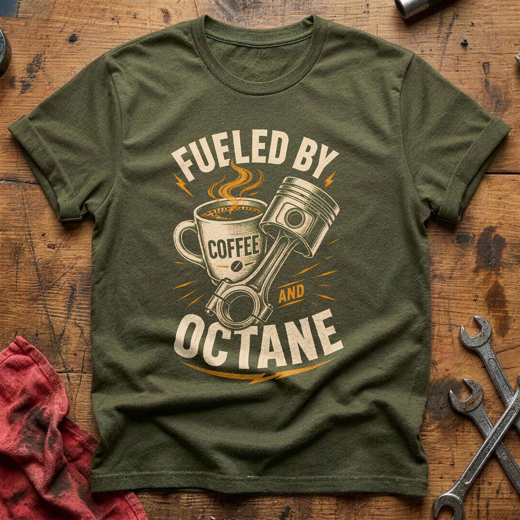 Fueled By Coffee And Octane T-Shirt - Military Green