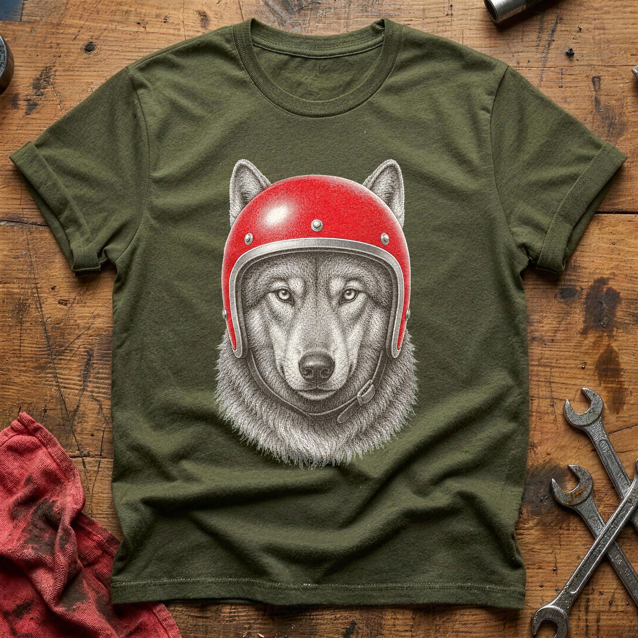 Full Throttle Wolf T-Shirt - Military Green