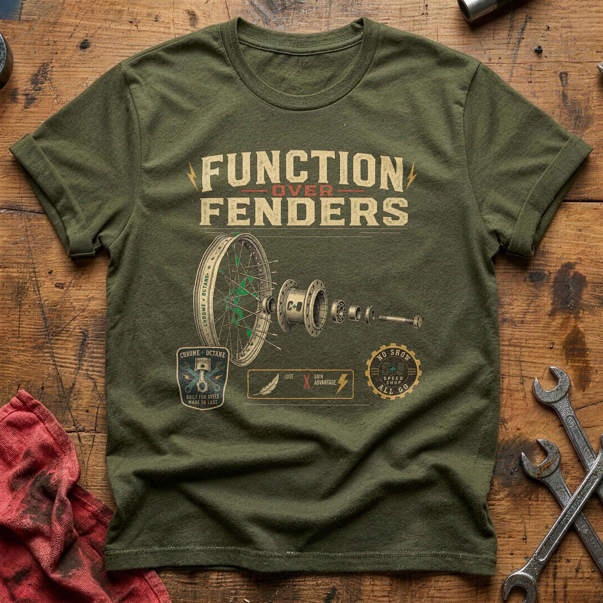 Function Over Fenders T-Shirt - Military Green