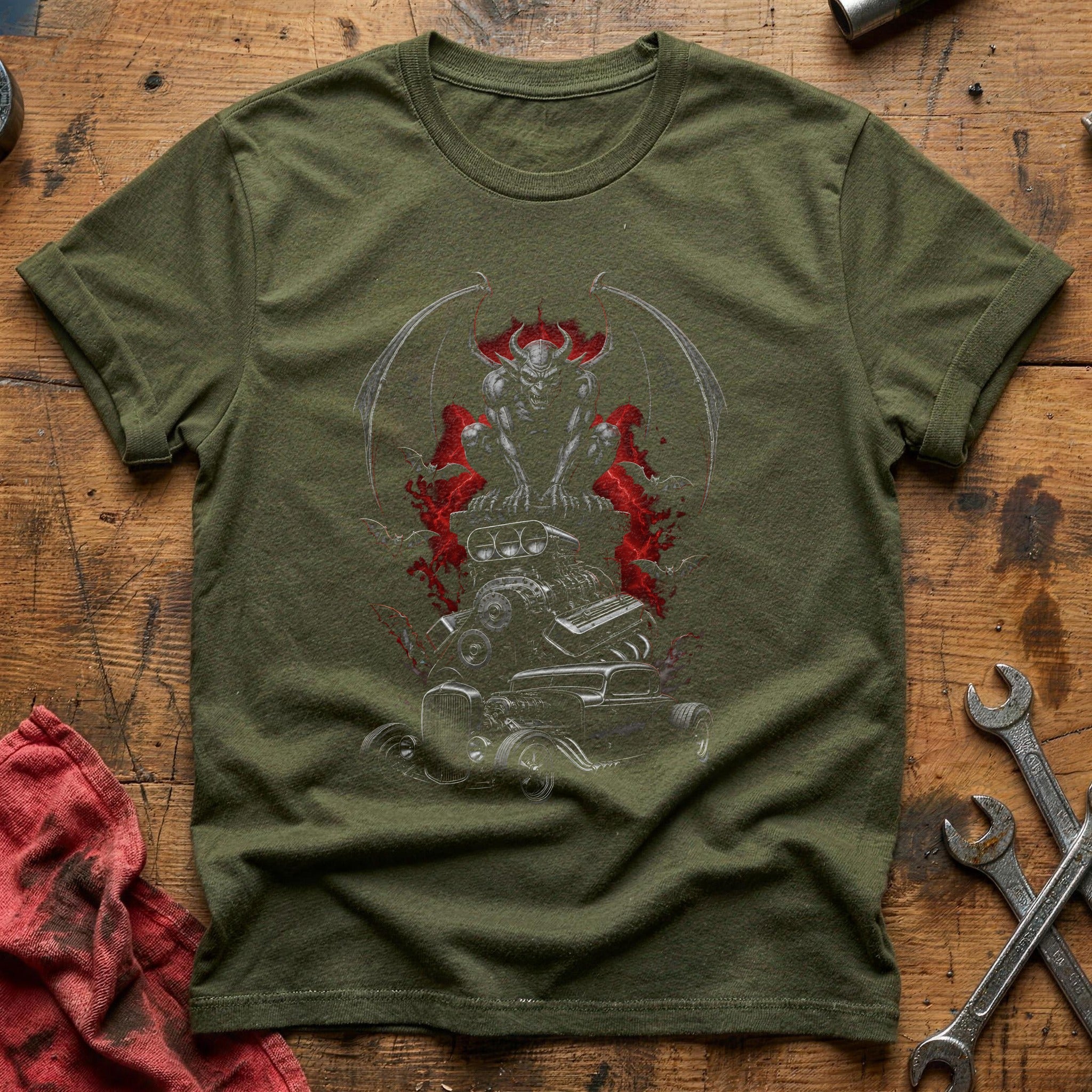 Gargoyle V8 Hotrod 19 T-Shirt - Military Green